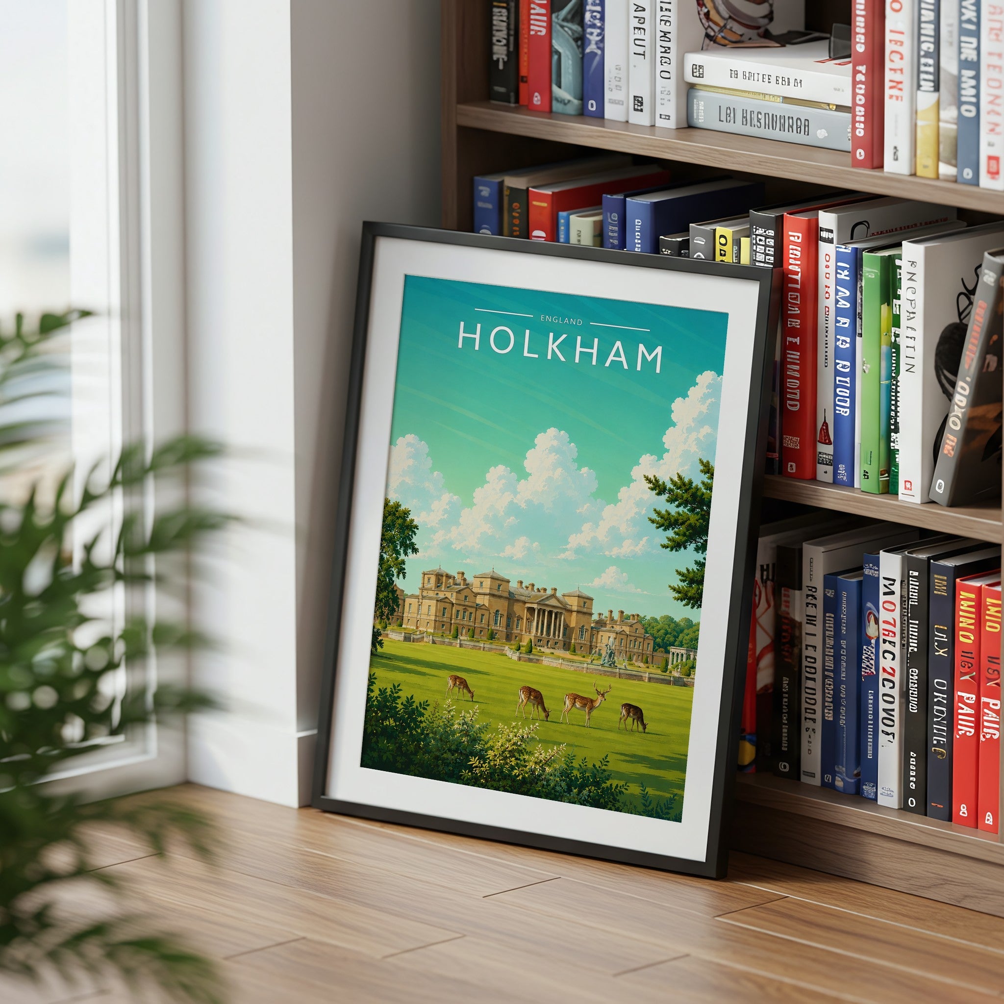 Holkham #3 Travel Poster mounted in a black frame