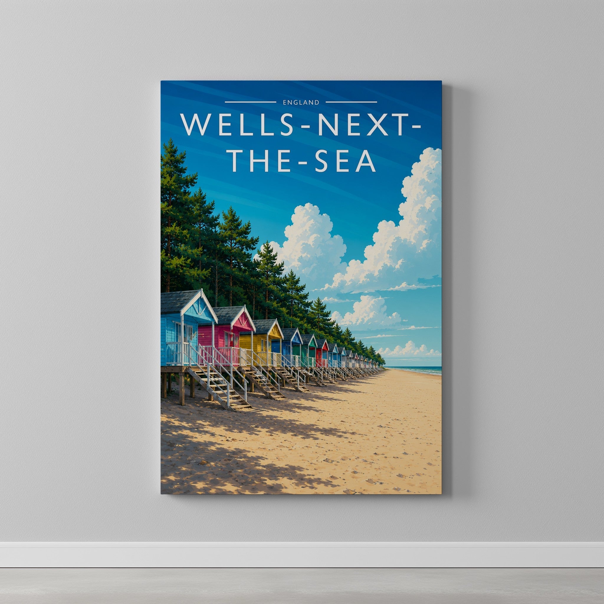 Wells-next-the-Sea #3 Travel Poster as a gallery-wrapped canvas on a plain wall