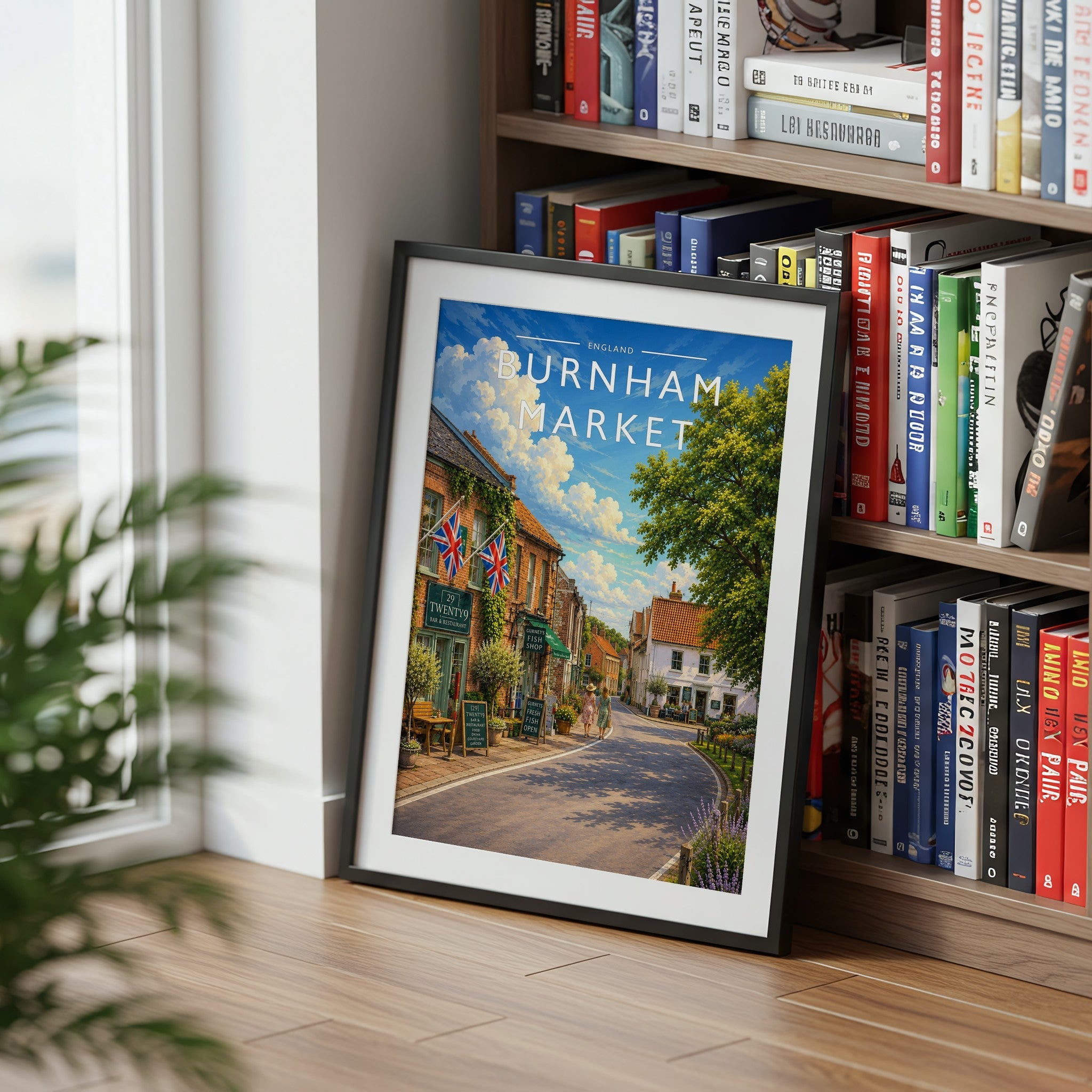 Burnham Market #4 Travel Poster mounted in a black frame