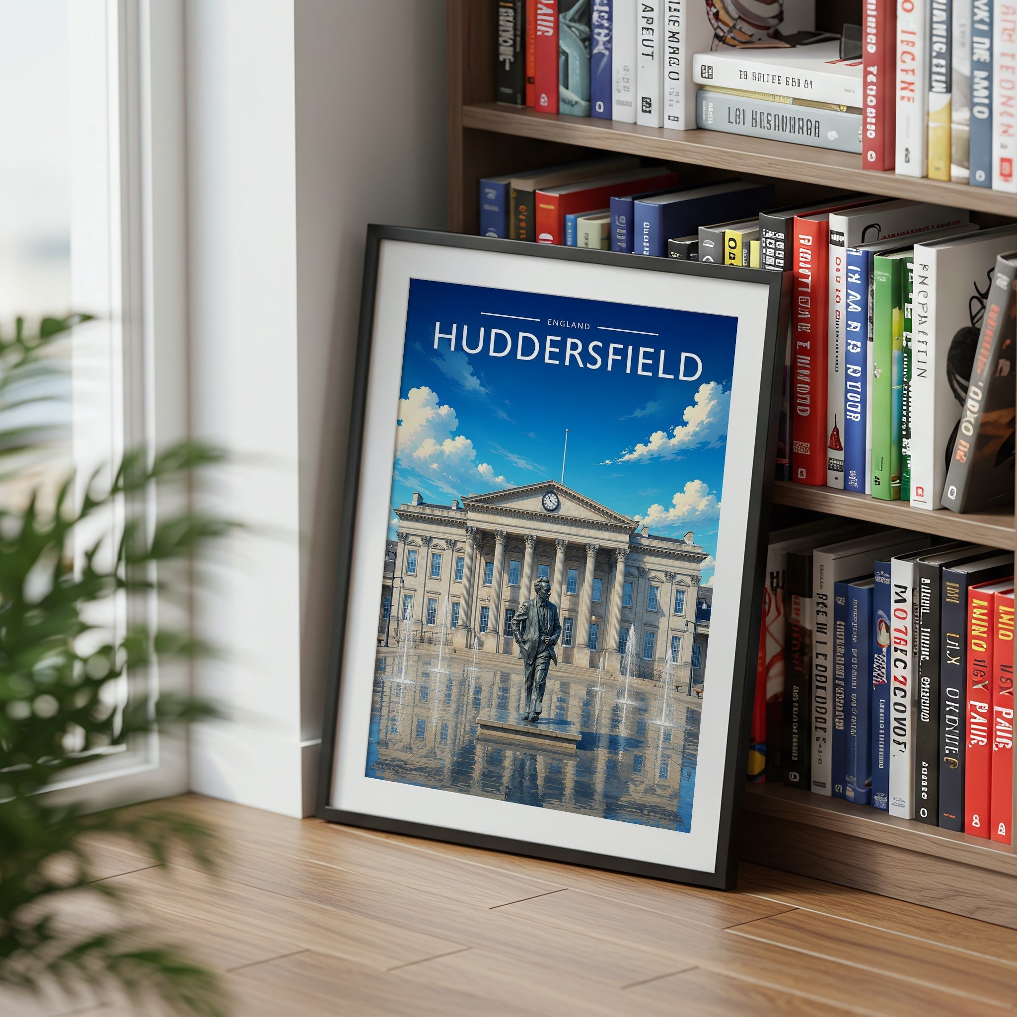 Huddersfield Travel Poster mounted in a black frame
