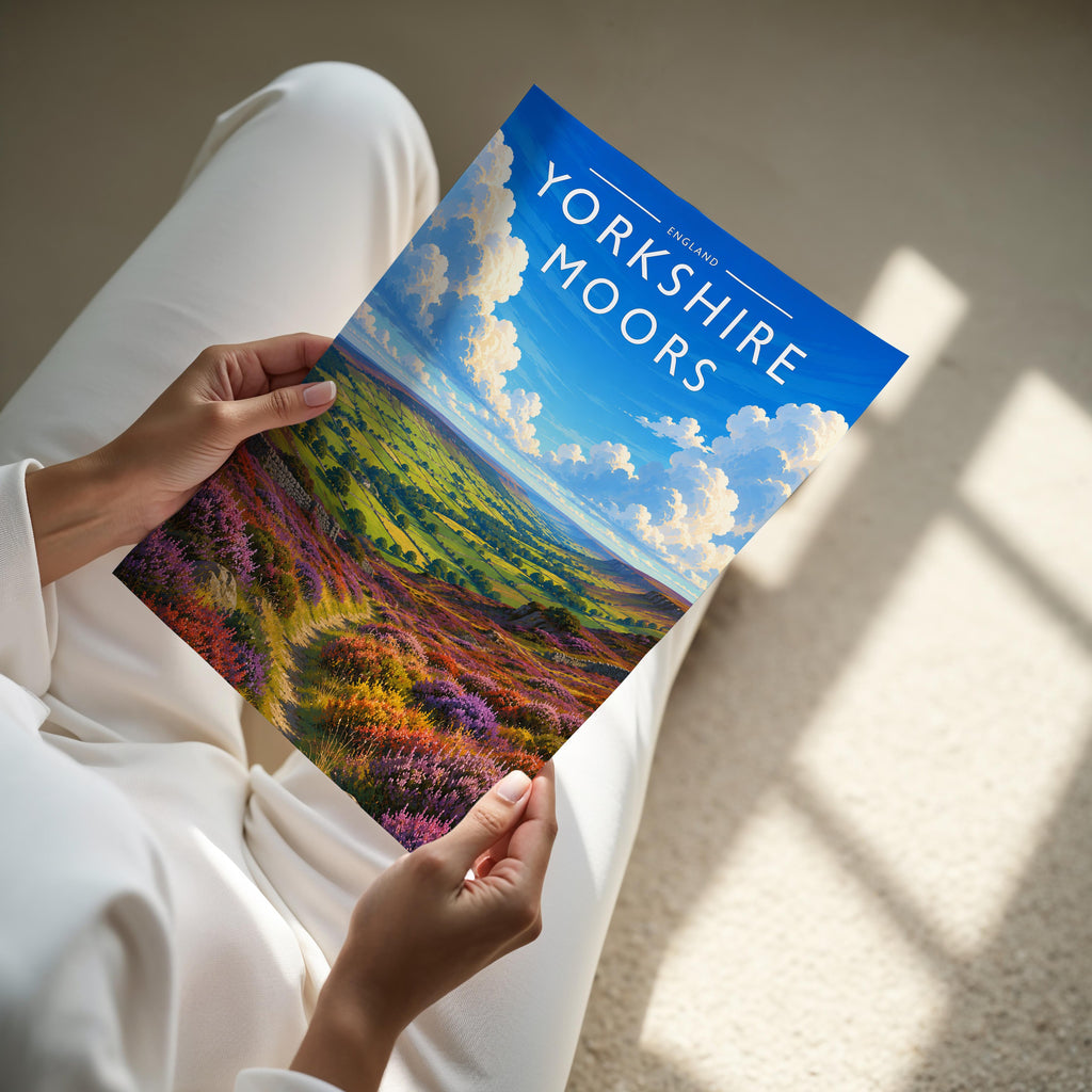 Yorkshire Moors #2 Travel Poster - A4 print held in hand