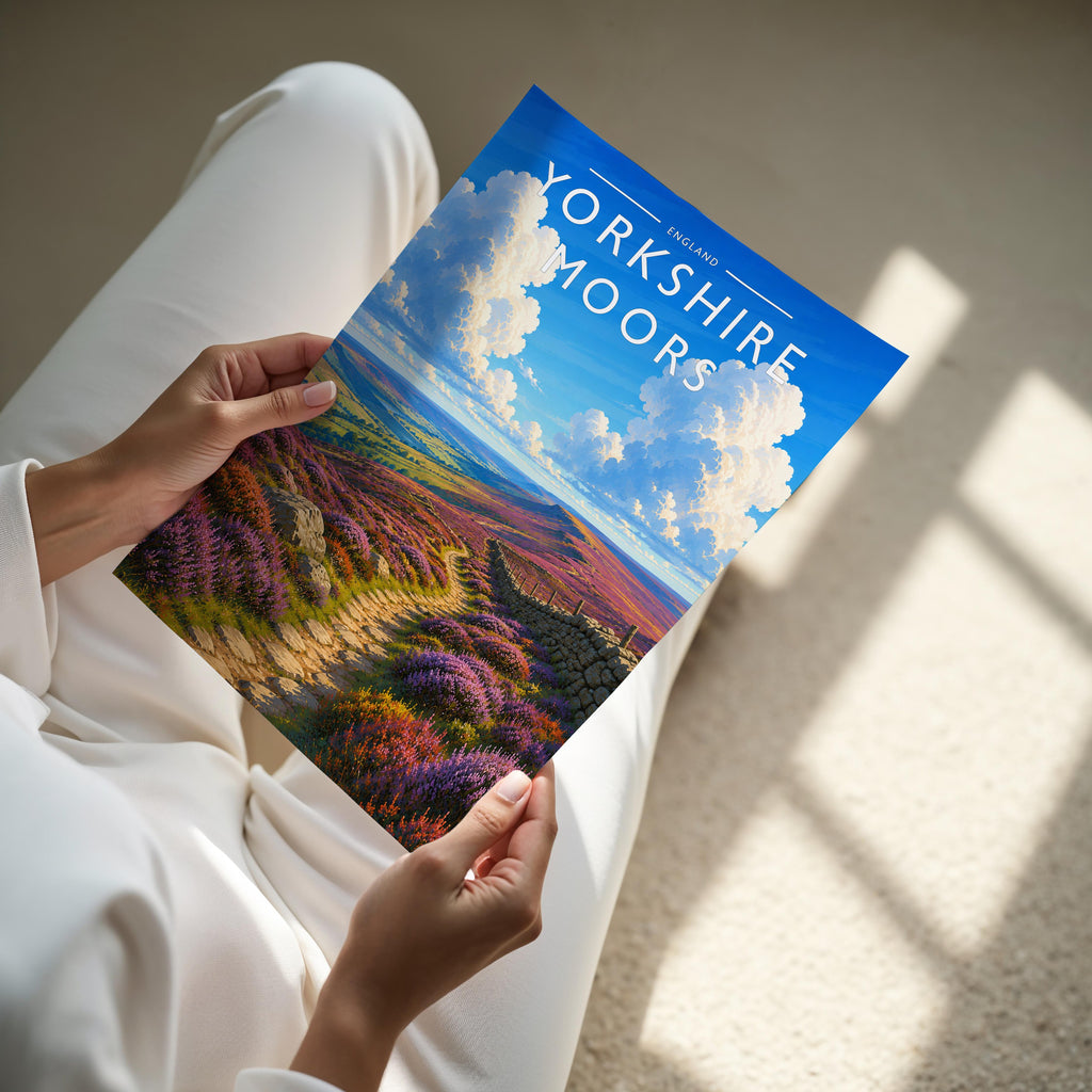 Yorkshire Moors #3 Travel Poster - A4 print held in hand