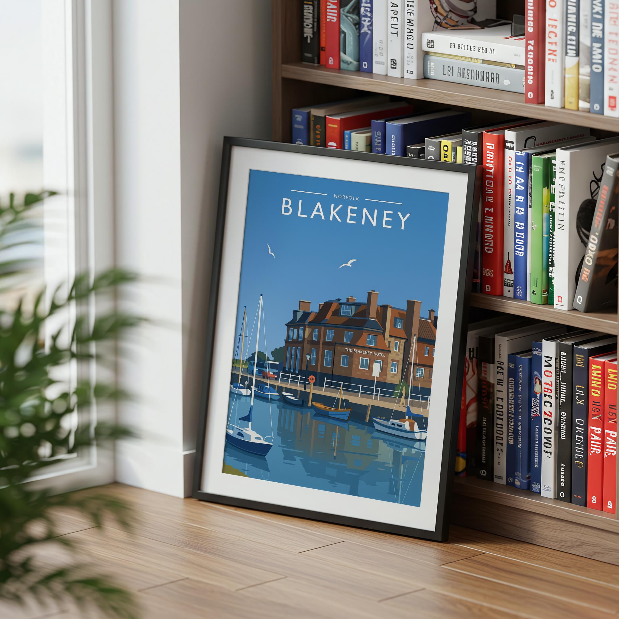 Blakeney Travel Poster mounted in a black frame