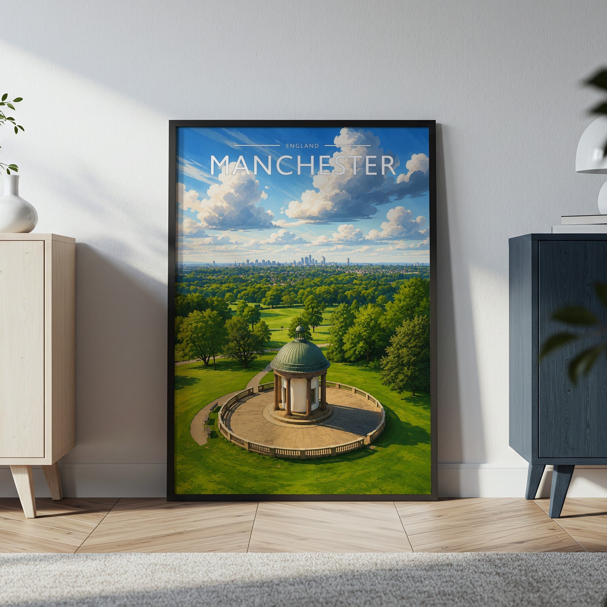 Manchester #2 Travel Poster in a black frame