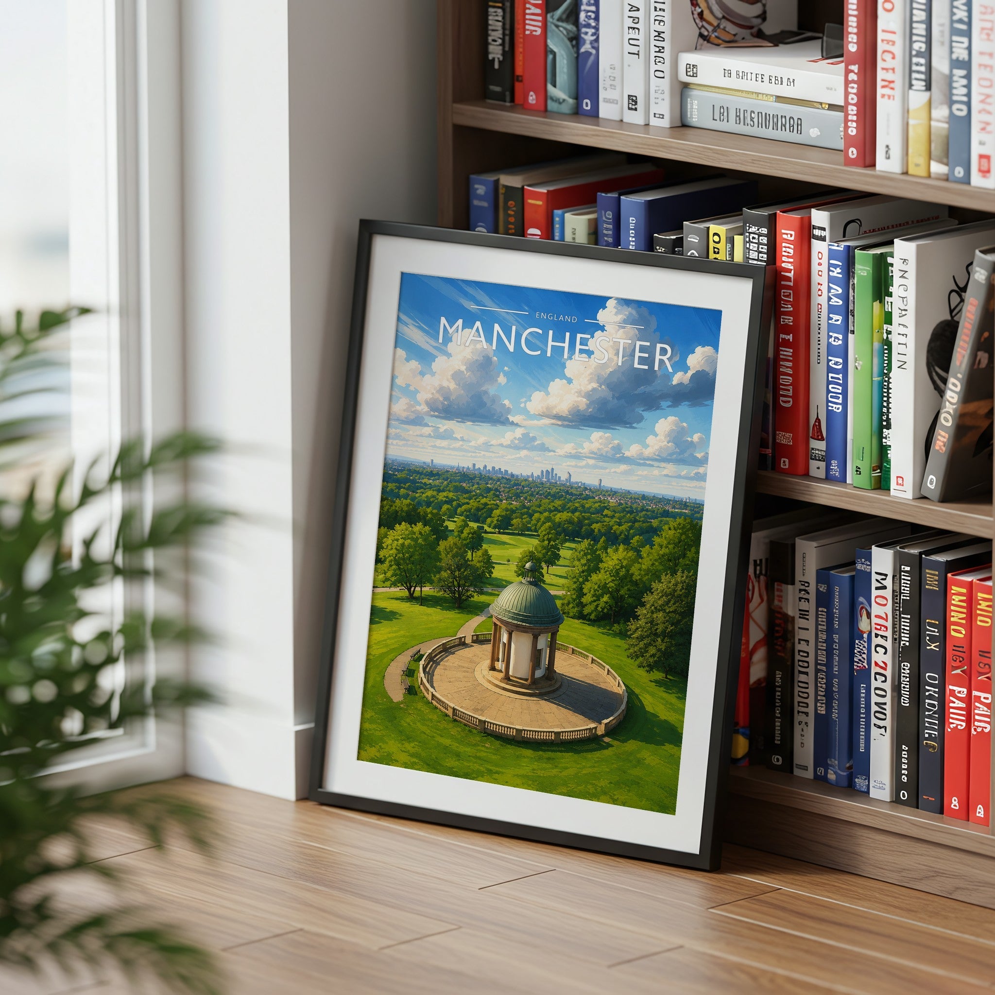 Manchester #2 Travel Poster mounted in a black frame