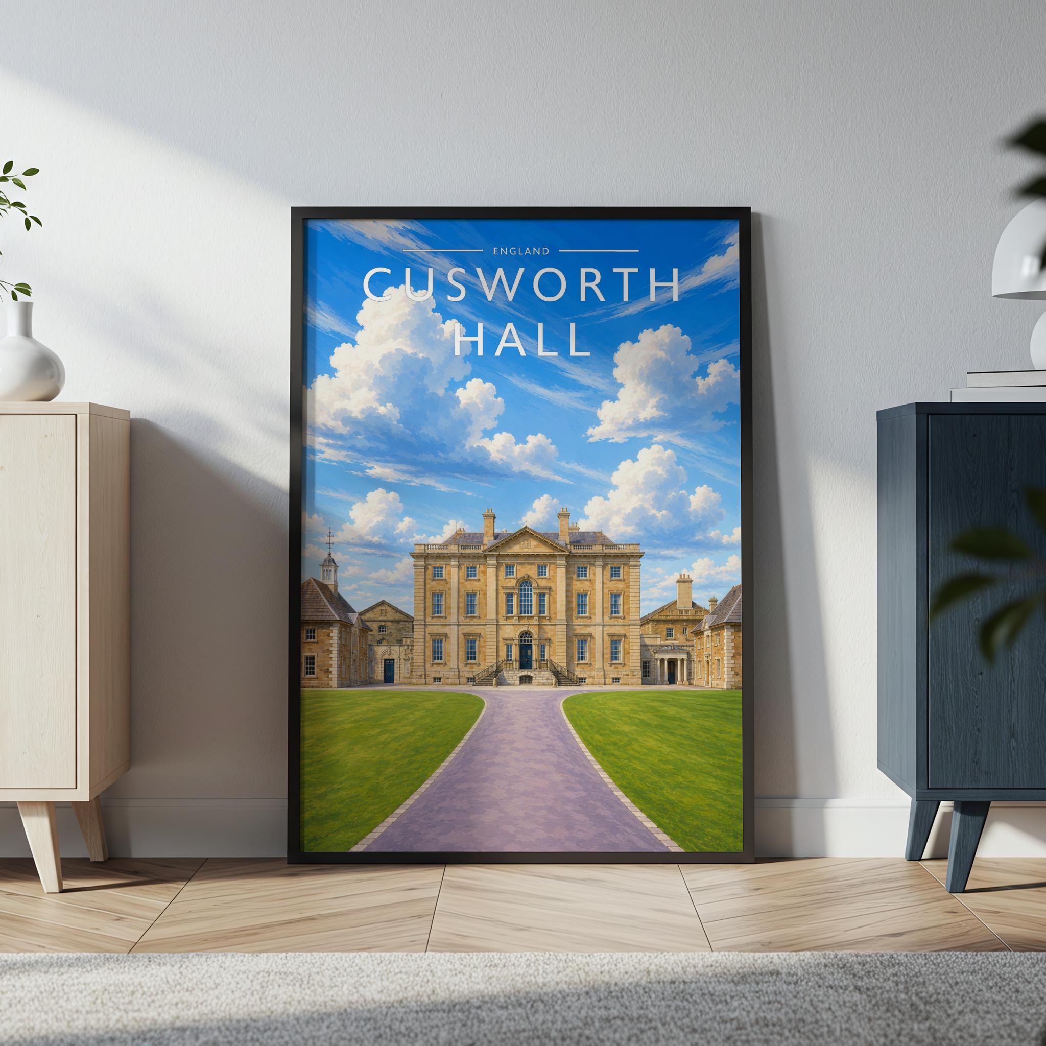 Cusworth Hall Travel Poster in a black frame