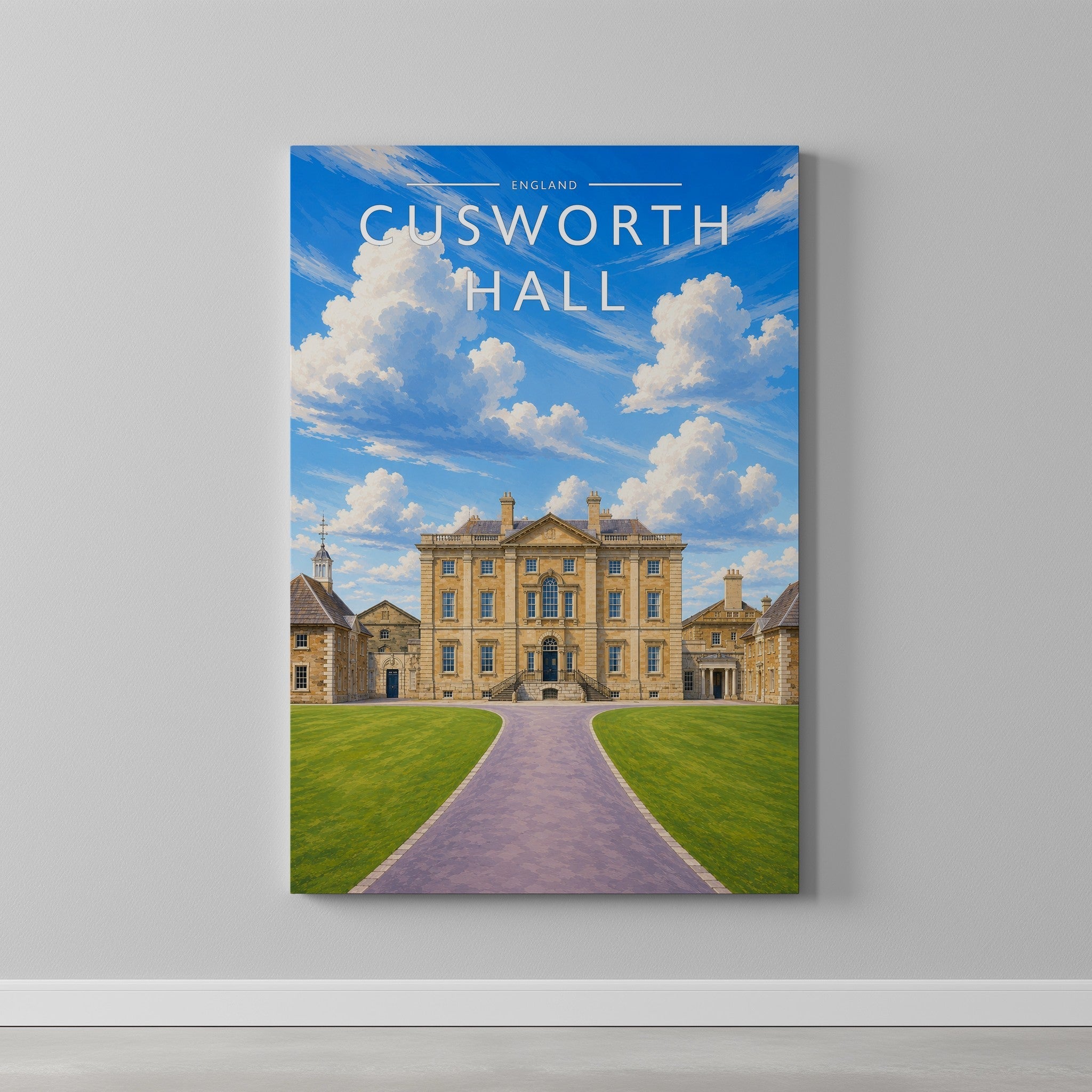 Cusworth Hall Travel Poster as a gallery-wrapped canvas on a plain wall