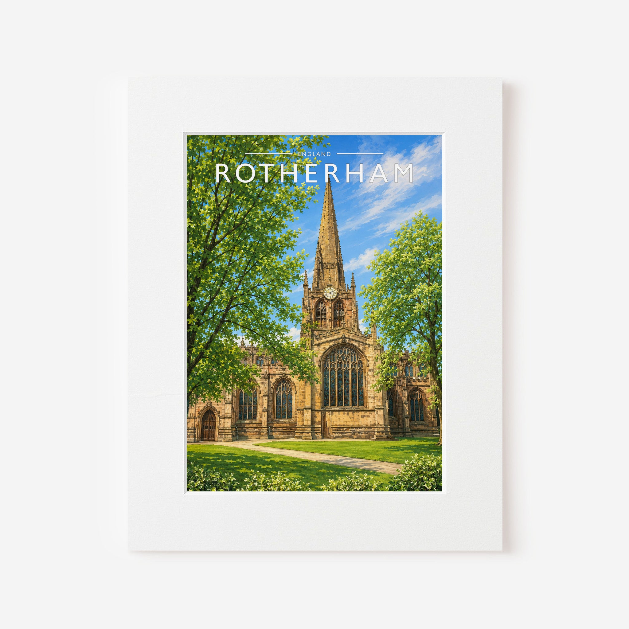 Rotherham Travel Poster in a white mount