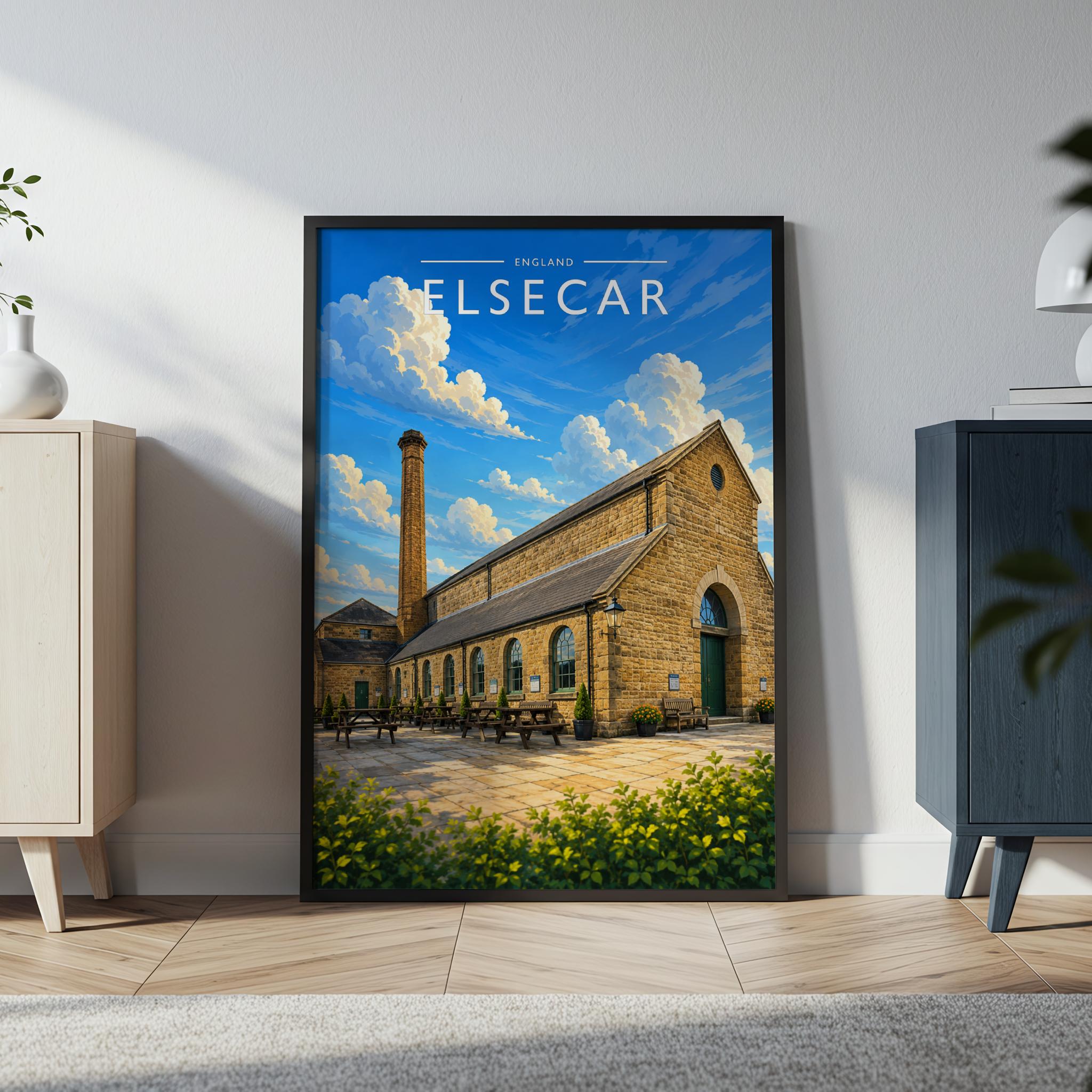 Elsecar Travel Poster in a black frame
