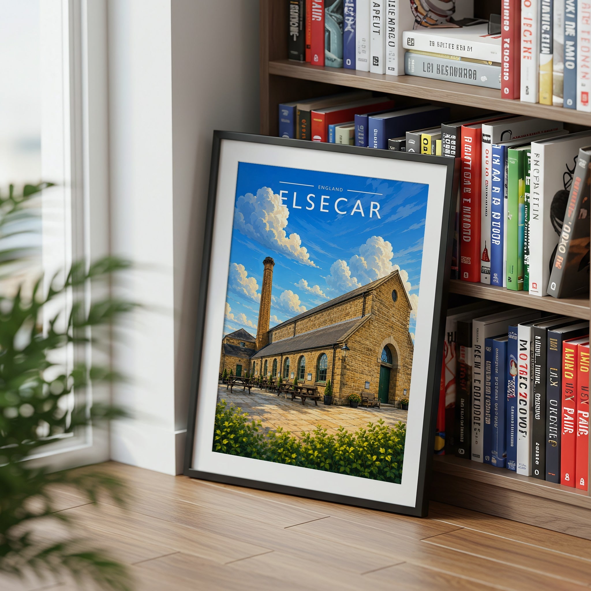 Elsecar Travel Poster mounted in a black frame