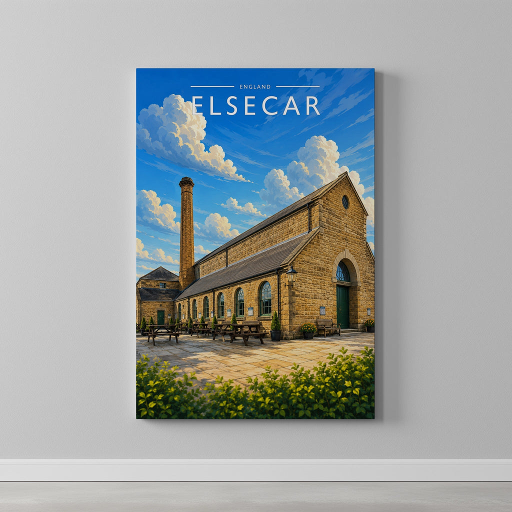 Elsecar Travel Poster as a gallery-wrapped canvas on a plain wall
