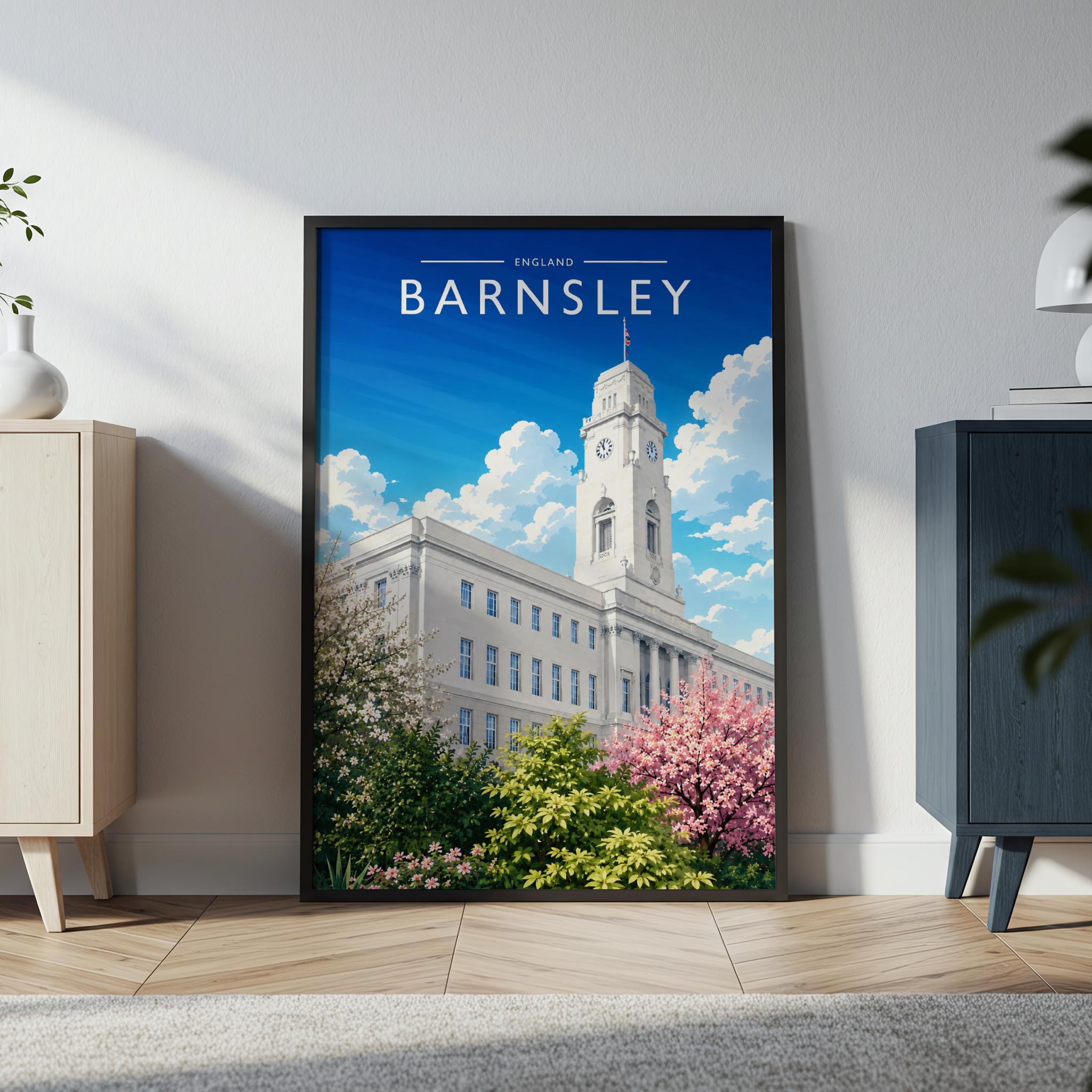 Barnsley Travel Poster in a black frame