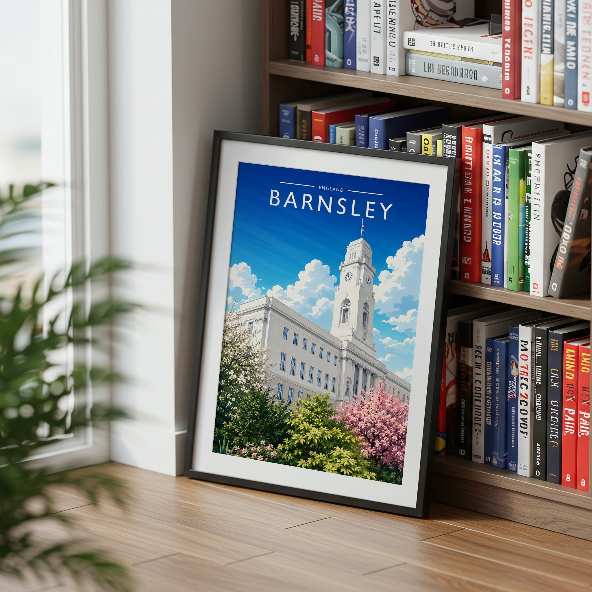 Barnsley Travel Poster mounted in a black frame