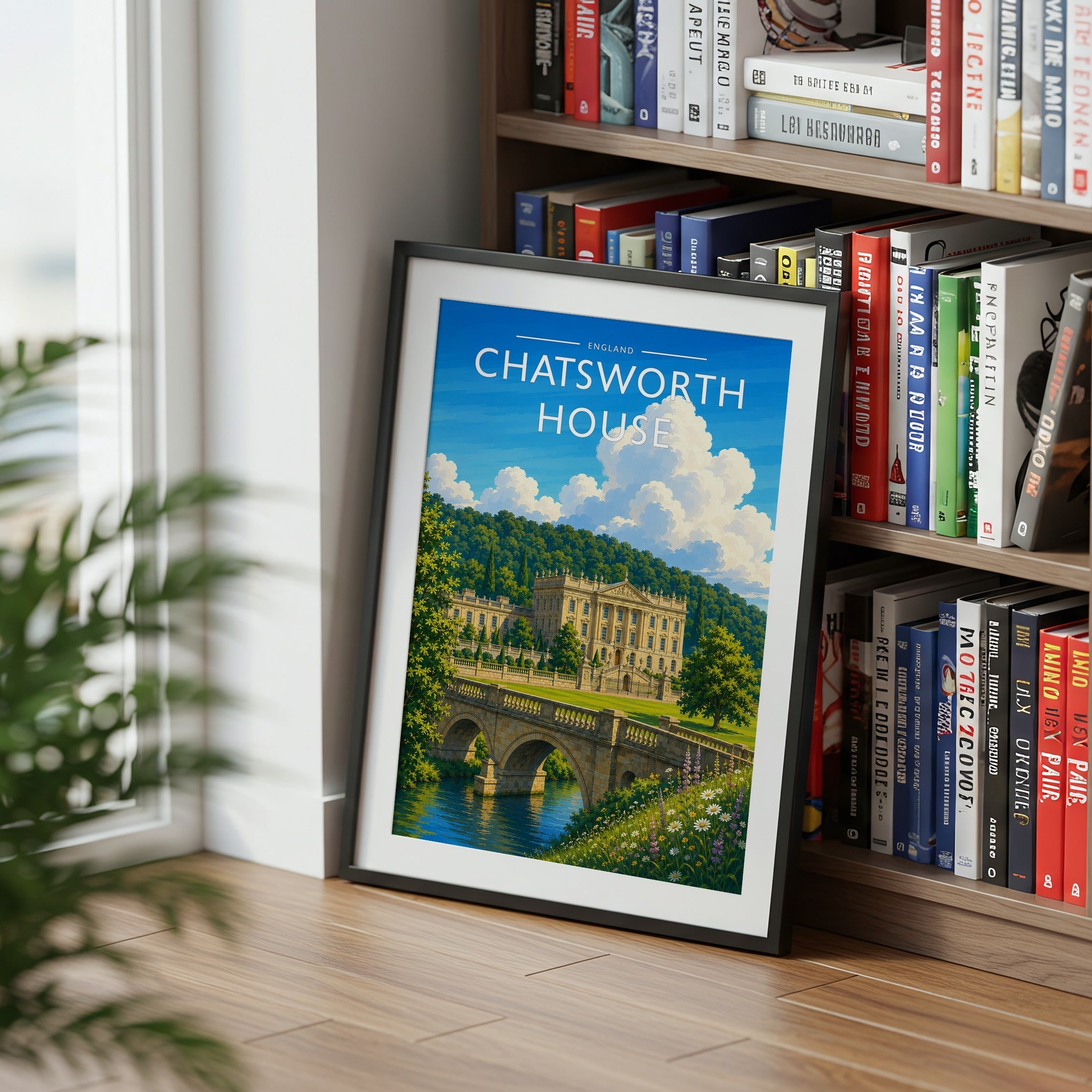Chatsworth House Travel Poster mounted in a black frame