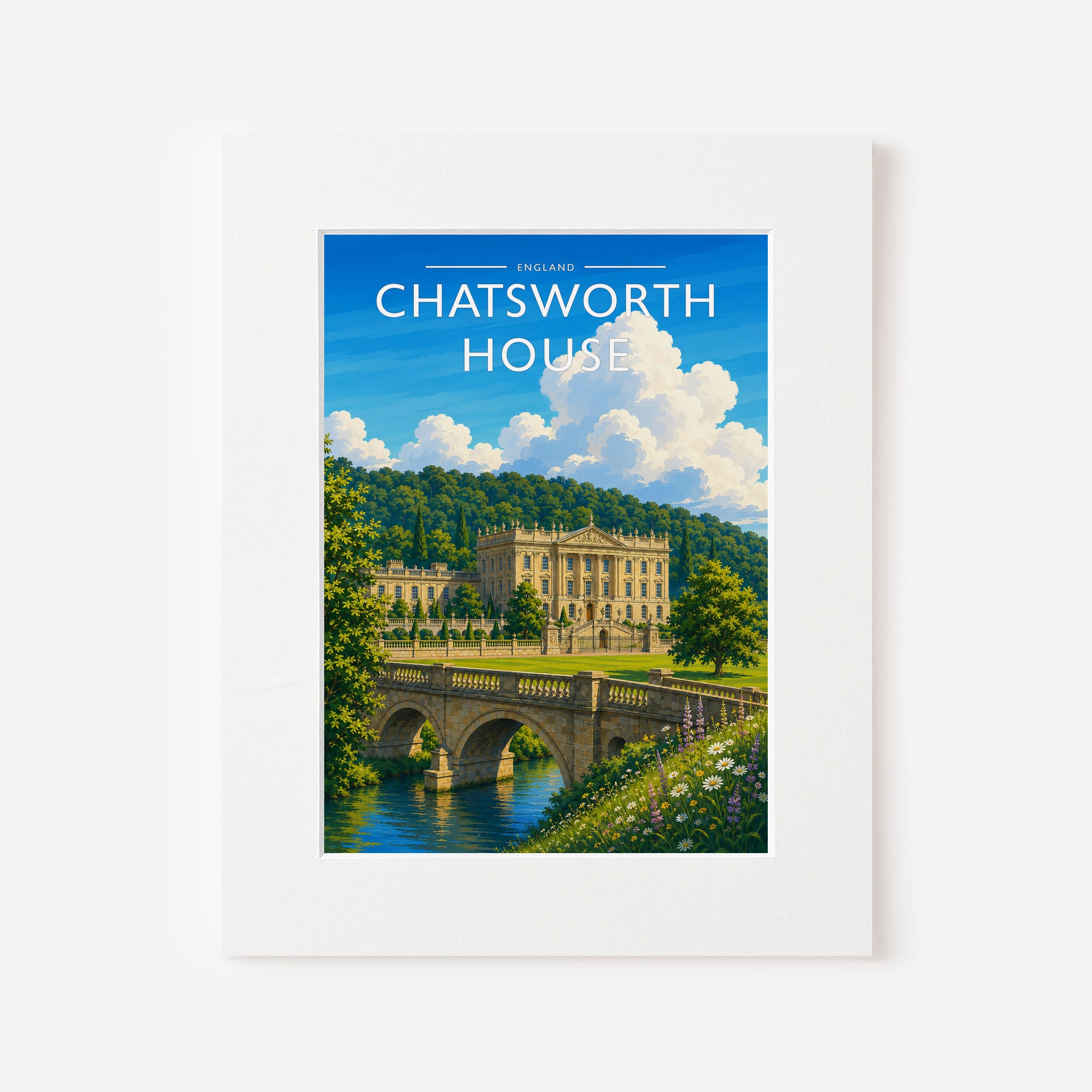 Chatsworth House Travel Poster in a white mount
