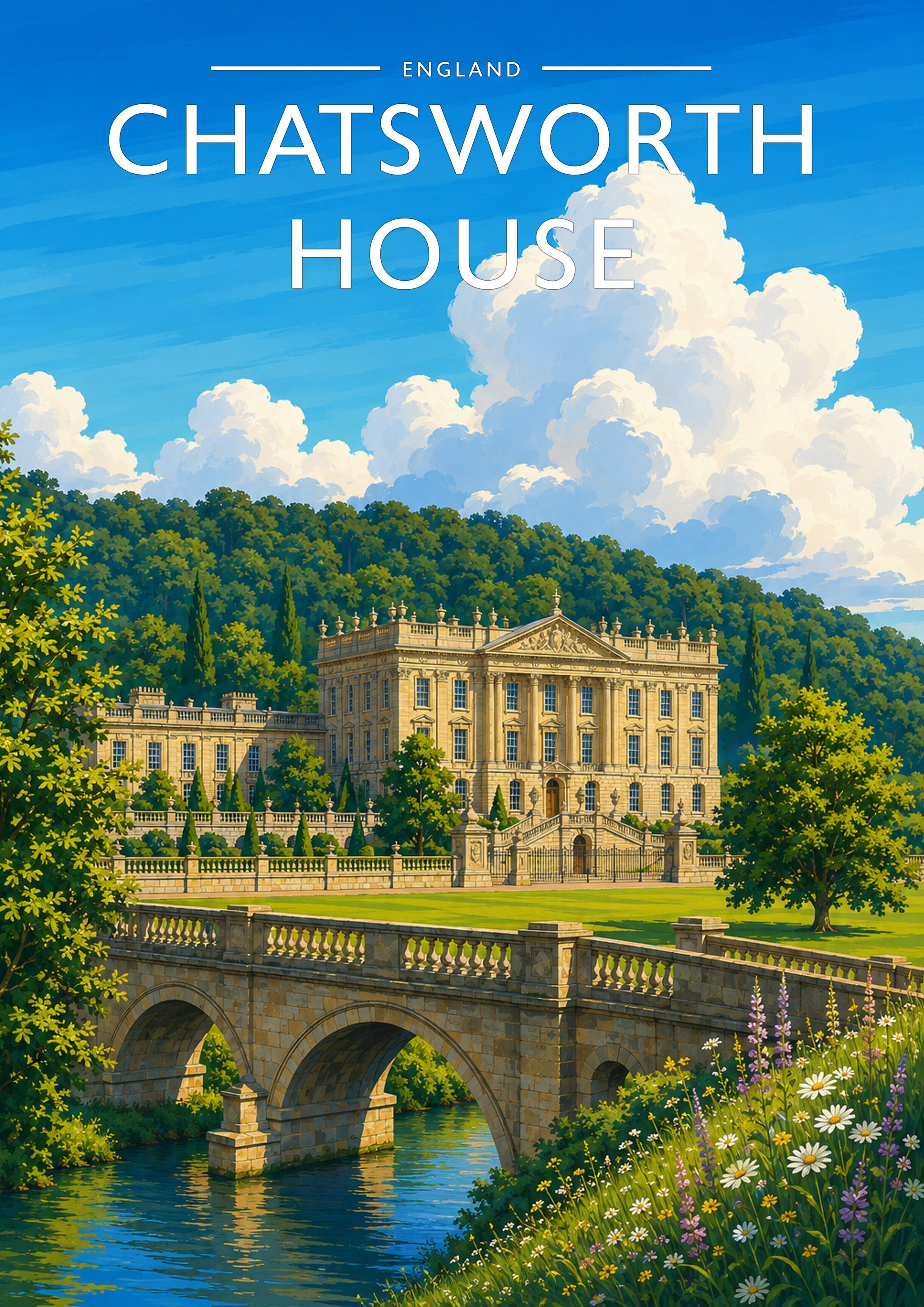 Chatsworth House Travel Poster - A4 travel poster print