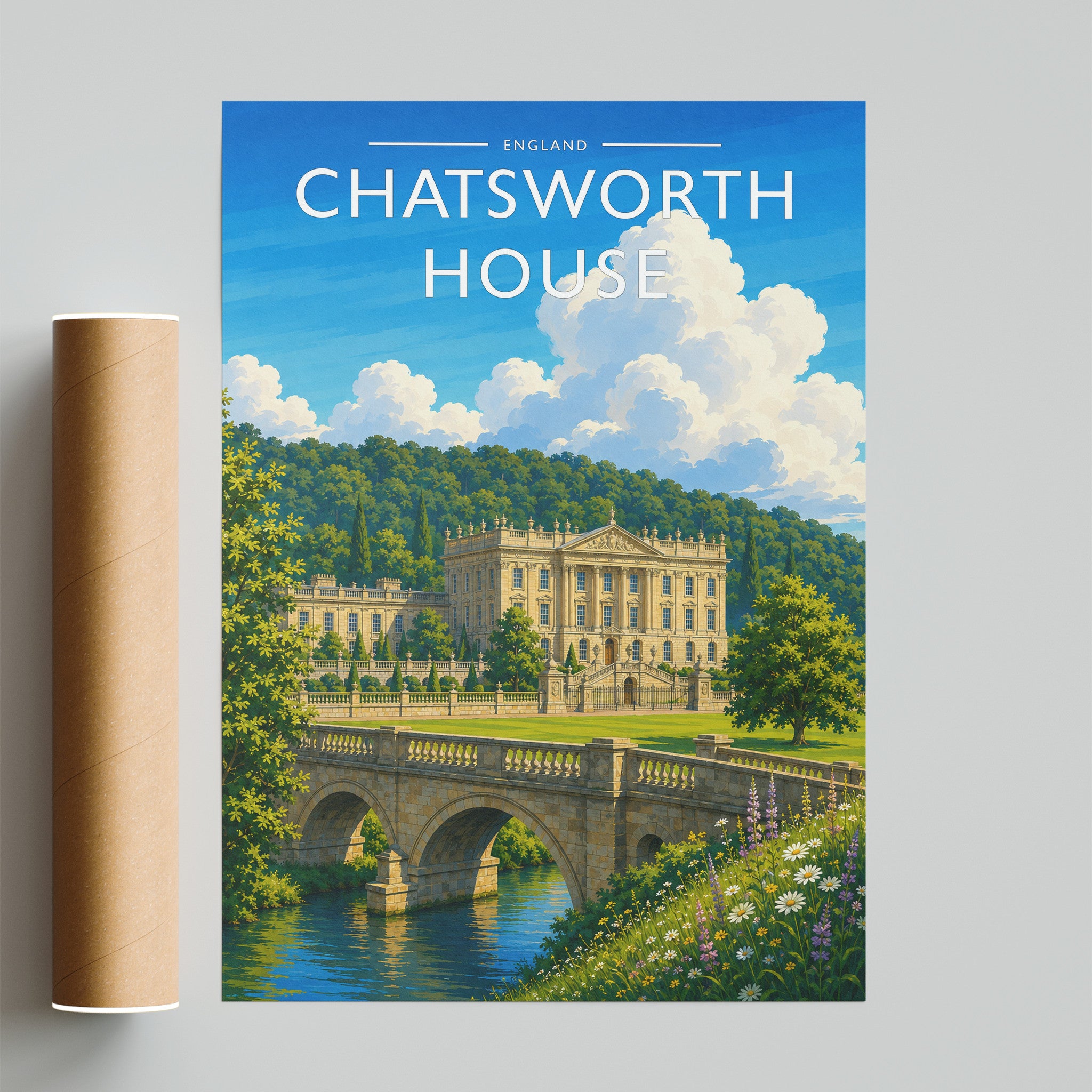 Chatsworth House Travel Poster - fine art print with shipping tube