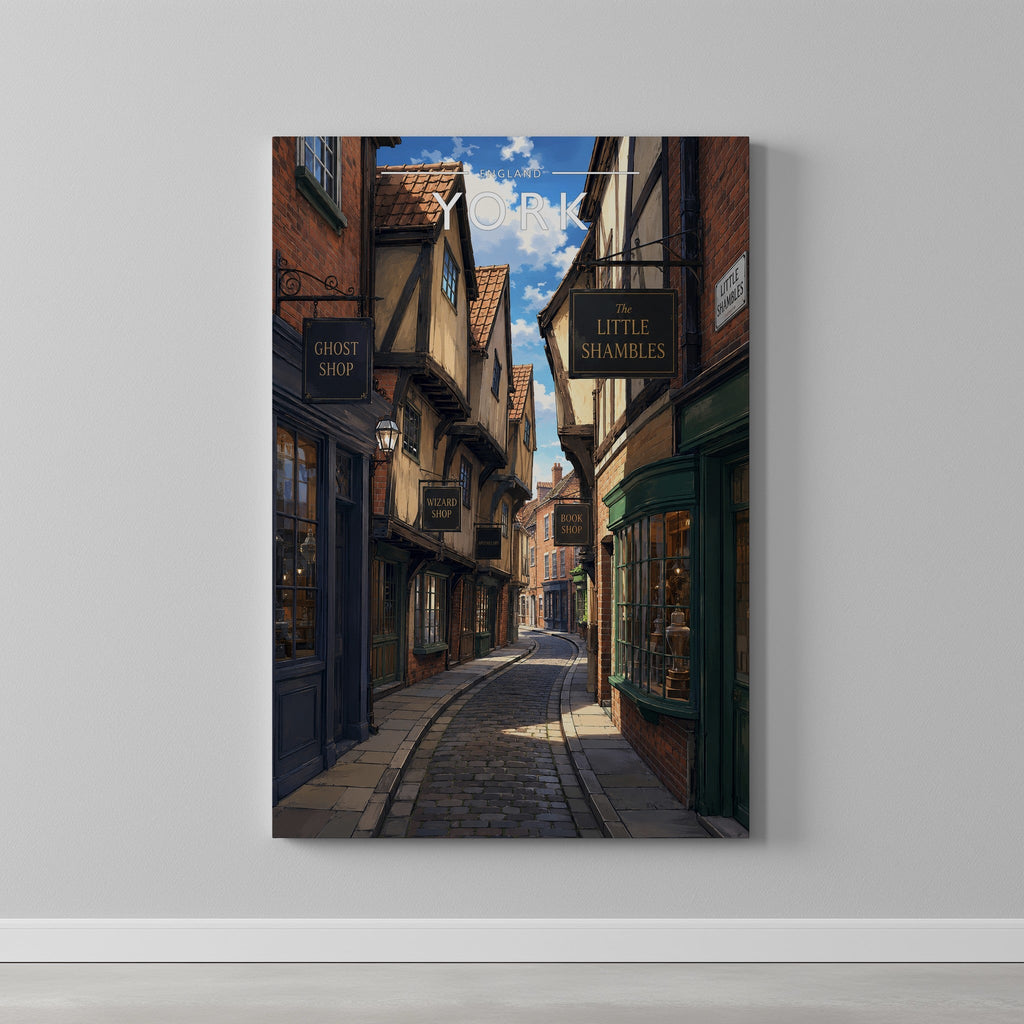 York #4 Travel Poster as a gallery-wrapped canvas on a plain wall