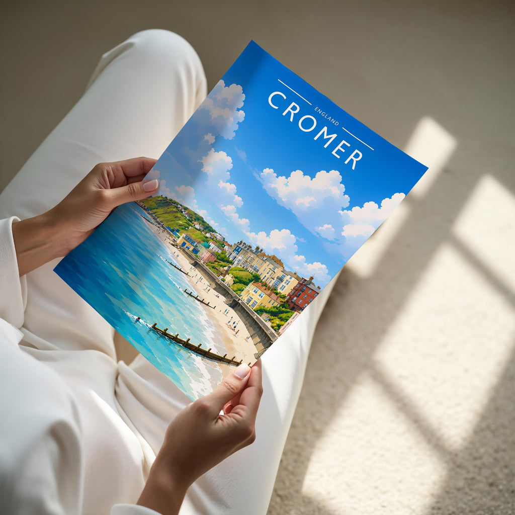 Cromer #3 Travel Poster - A4 print held in hand
