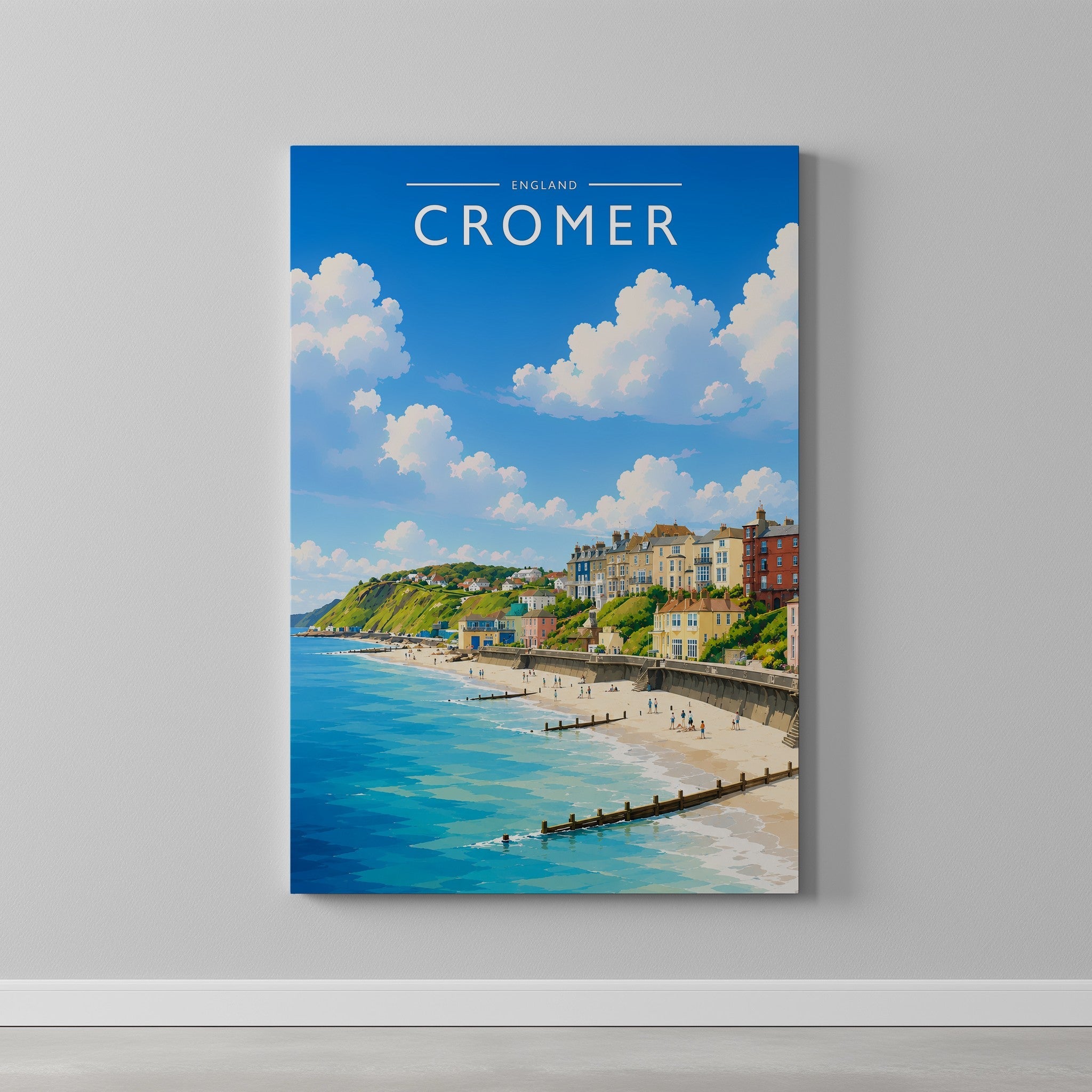 Cromer #3 Travel Poster as a gallery-wrapped canvas on a plain wall