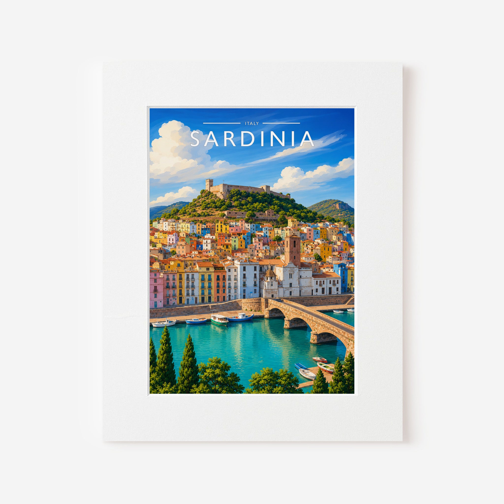 Sardinia Travel Poster in a white mount