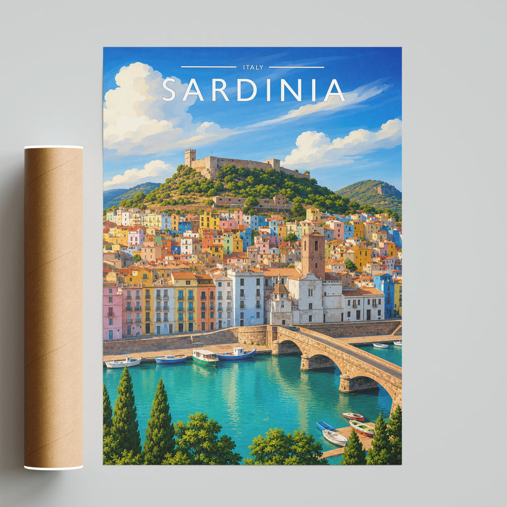 Sardinia Travel Poster - fine art print with shipping tube