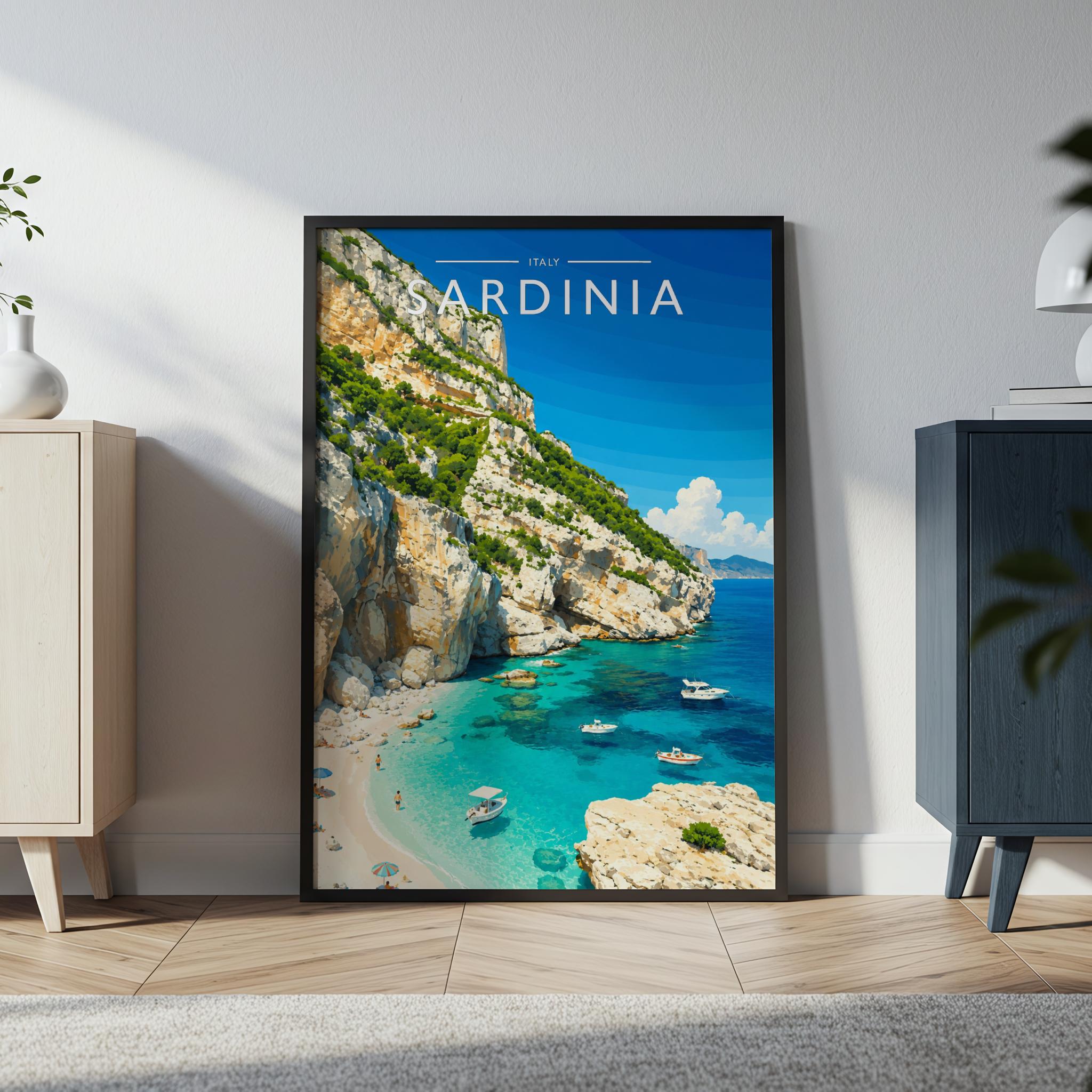 Sardinia #2 Travel Poster in a black frame