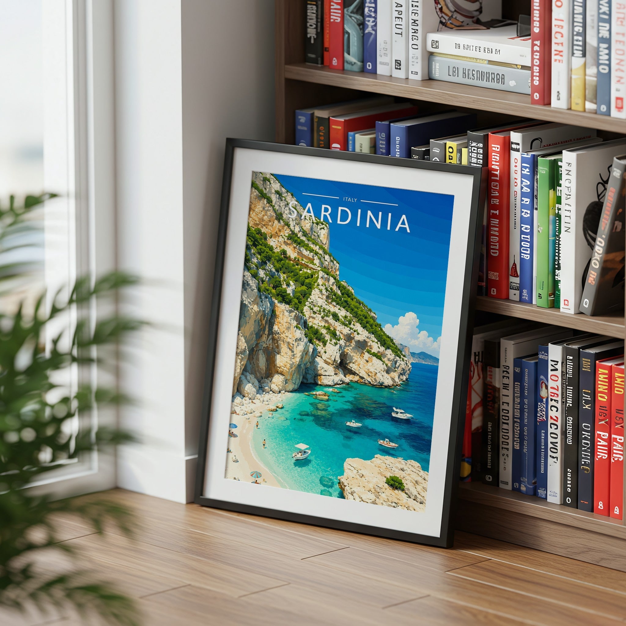 Sardinia #2 Travel Poster mounted in a black frame