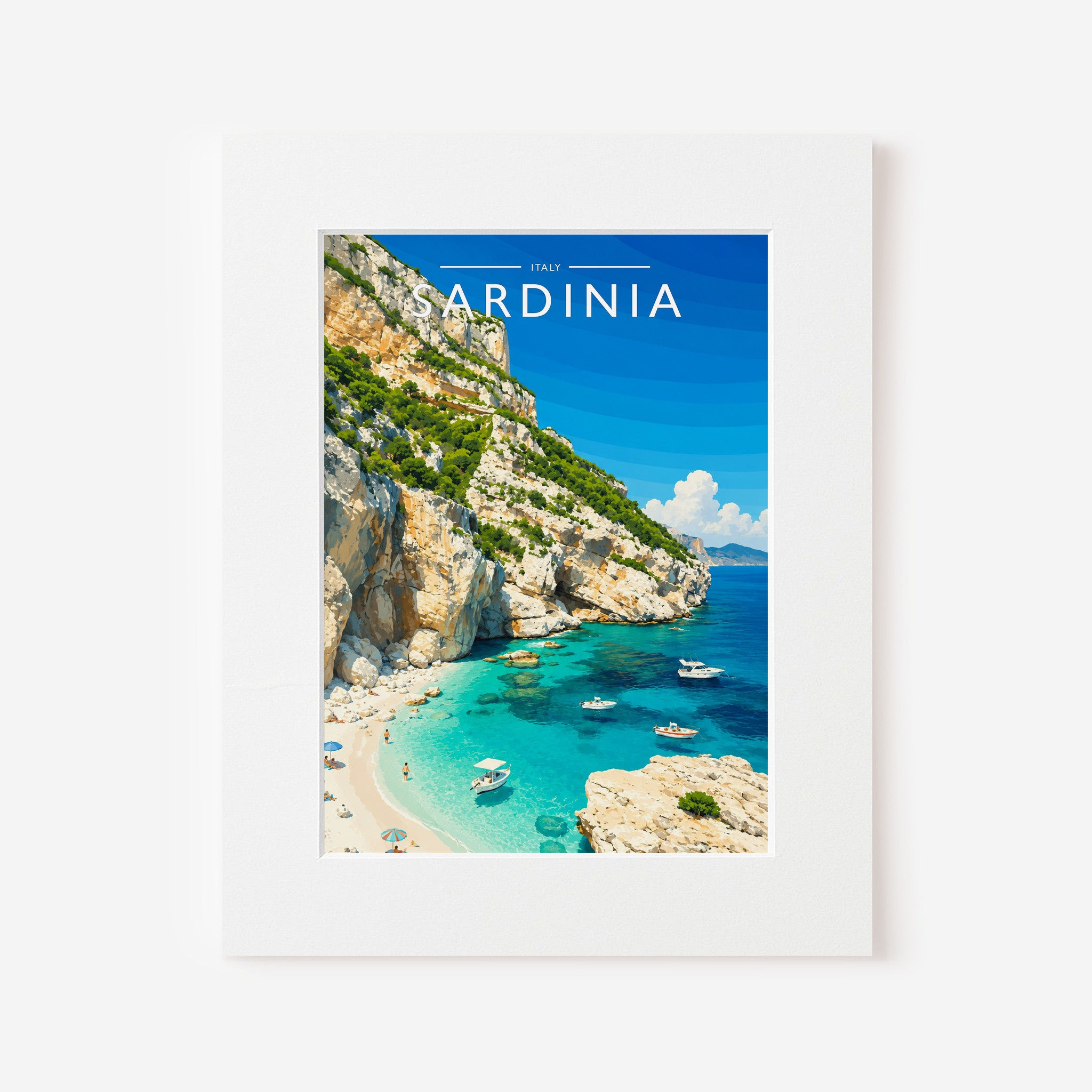 Sardinia #2 Travel Poster in a white mount