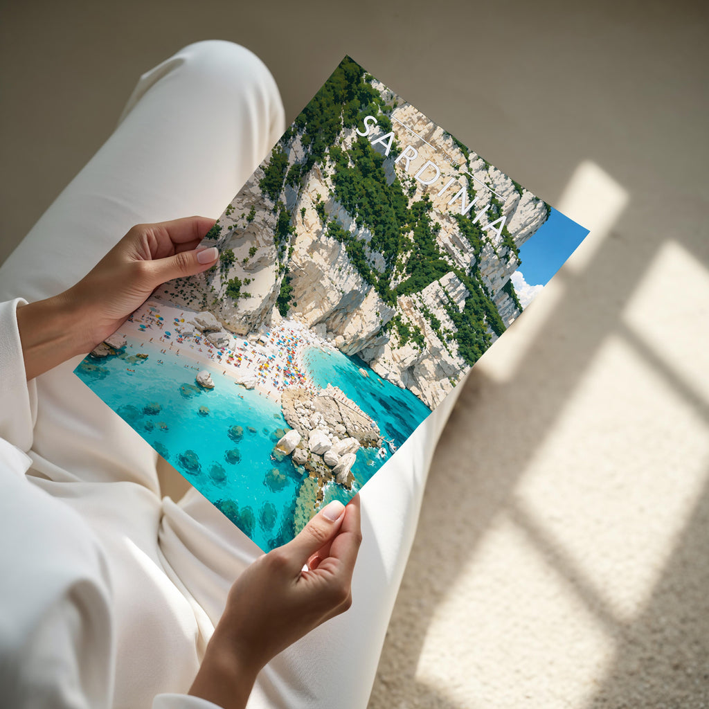 Sardinia #3 Travel Poster - A4 print held in hand