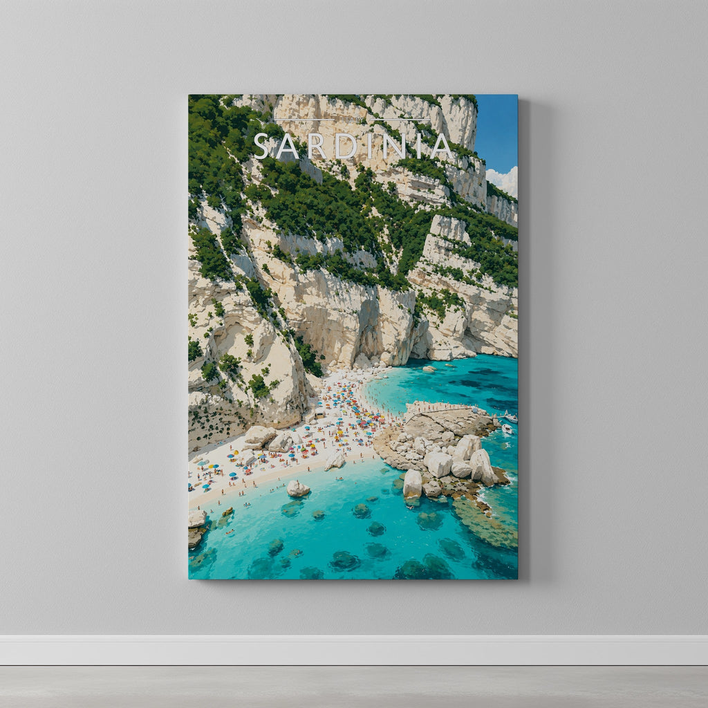 Sardinia #3 Travel Poster as a gallery-wrapped canvas on a plain wall