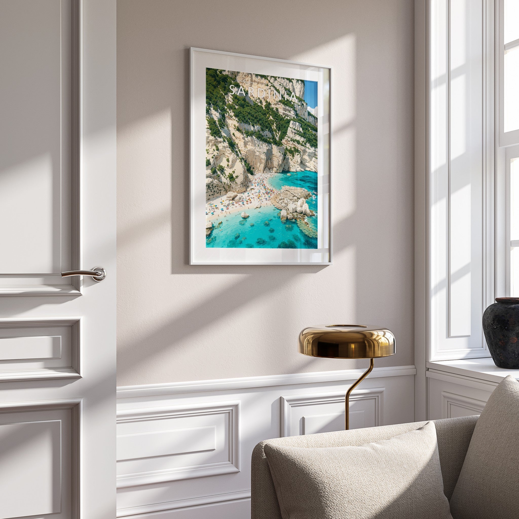 Sardinia #3 Travel Poster mounted in a white frame