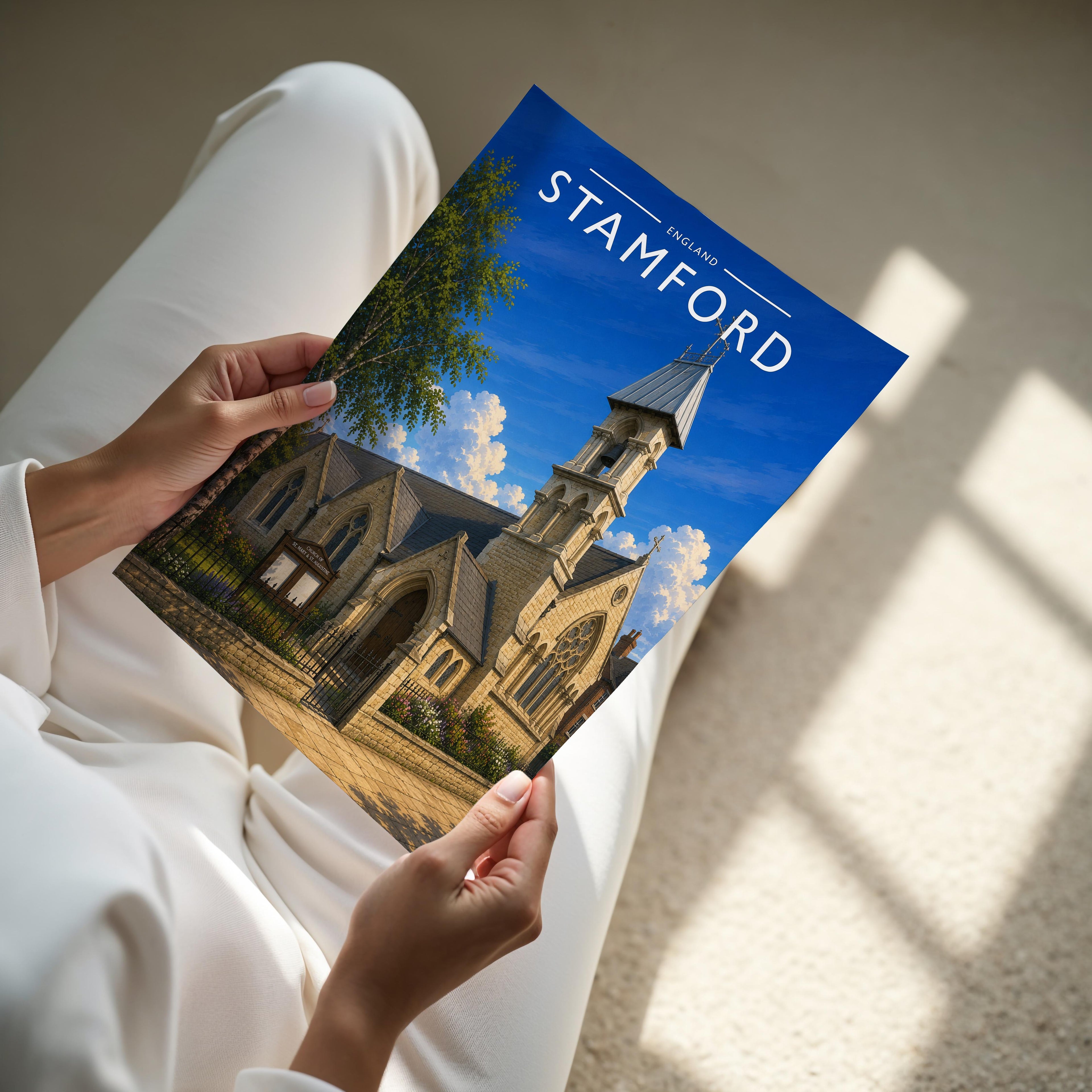 Stamford #14 Travel Poster - A4 print held in hand