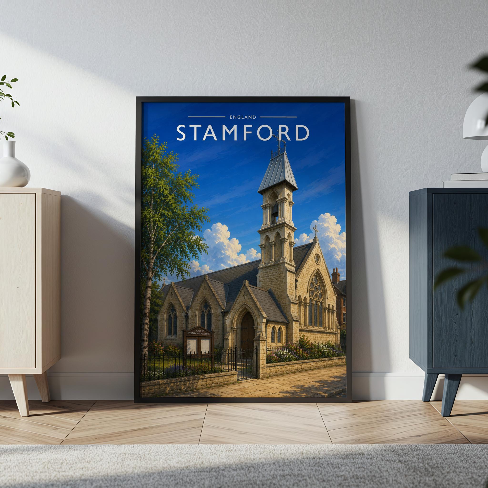 Stamford #14 Travel Poster in a black frame
