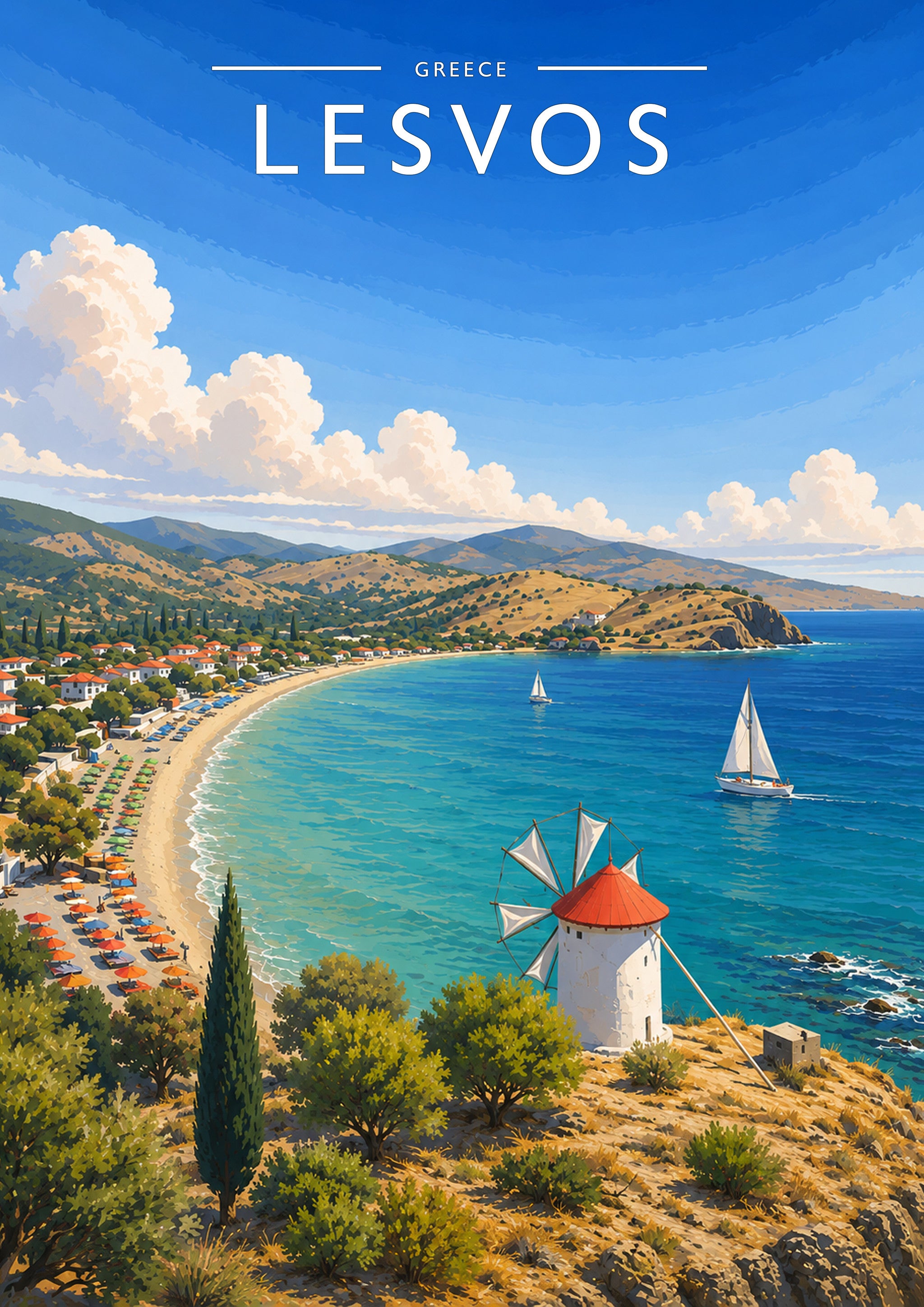 Lesvos Travel Poster - A4 travel poster print