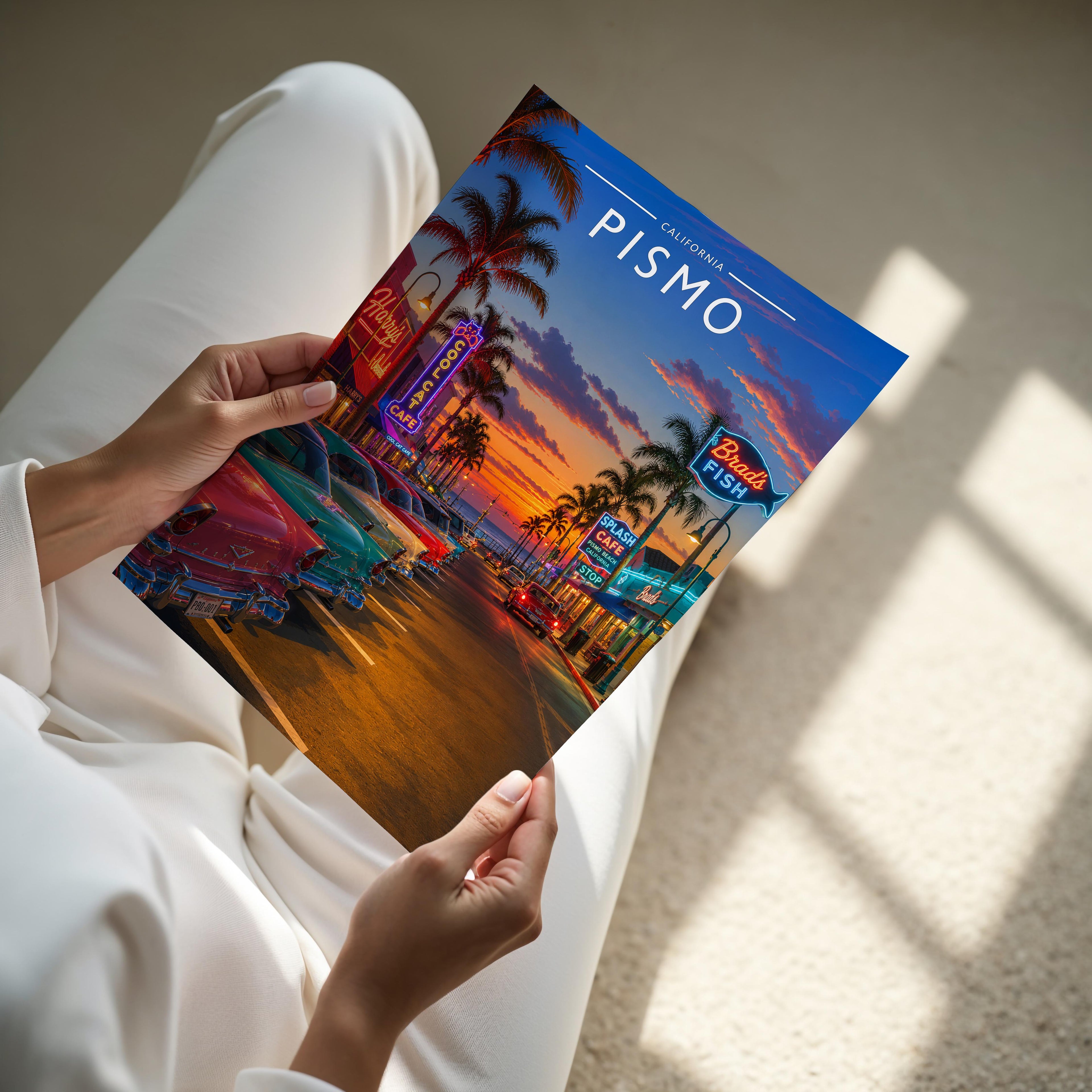 Pismo Travel Poster - A4 print held in hand