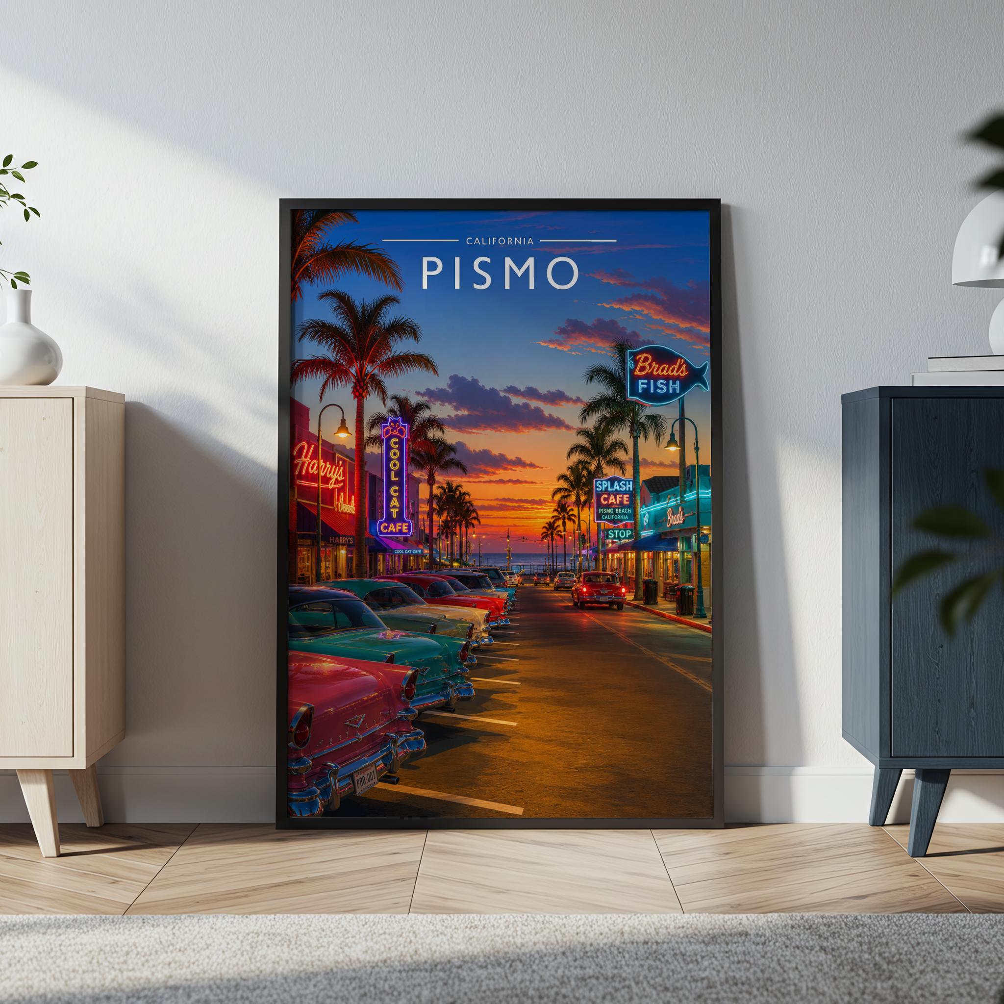Pismo Travel Poster in a black frame