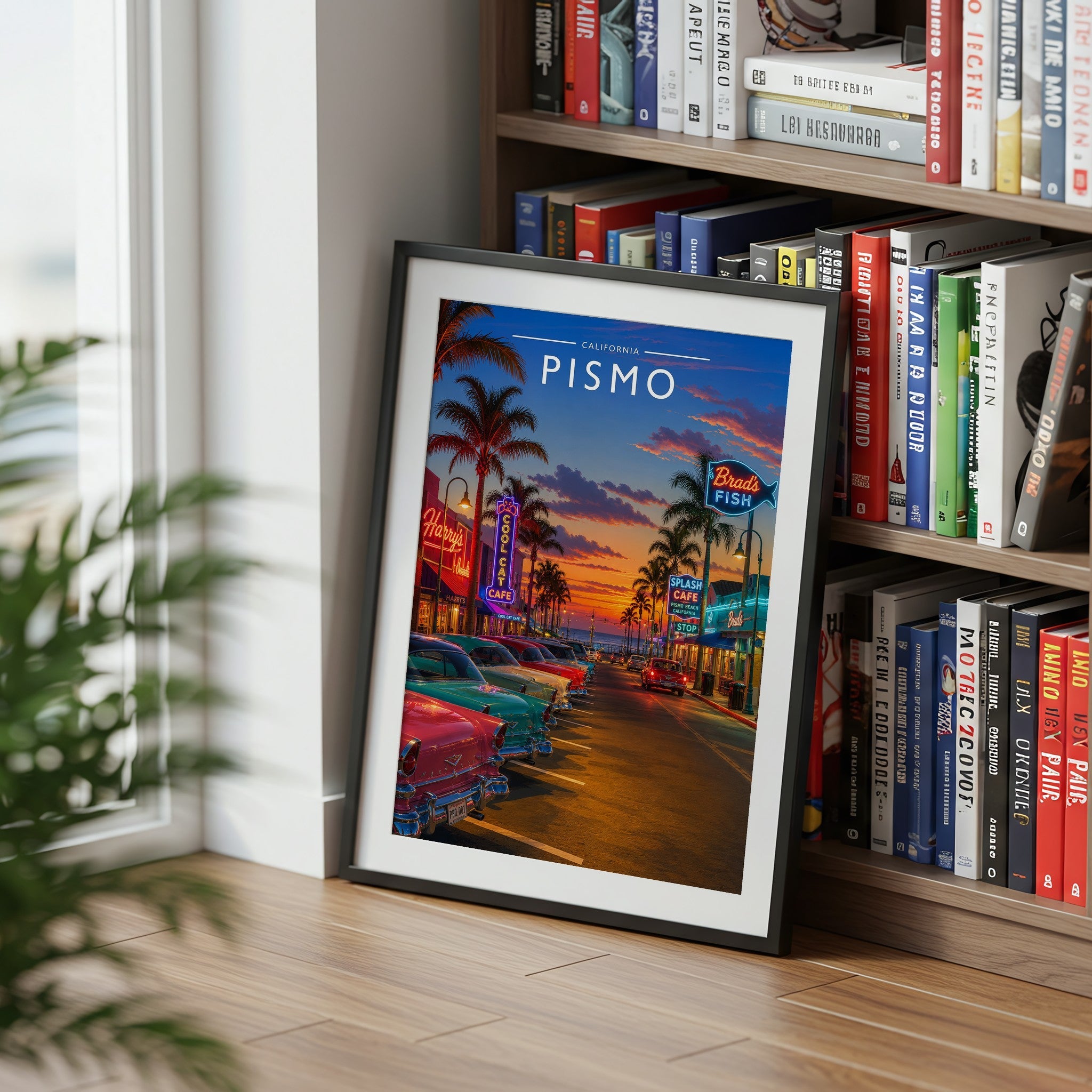 Pismo Travel Poster mounted in a black frame