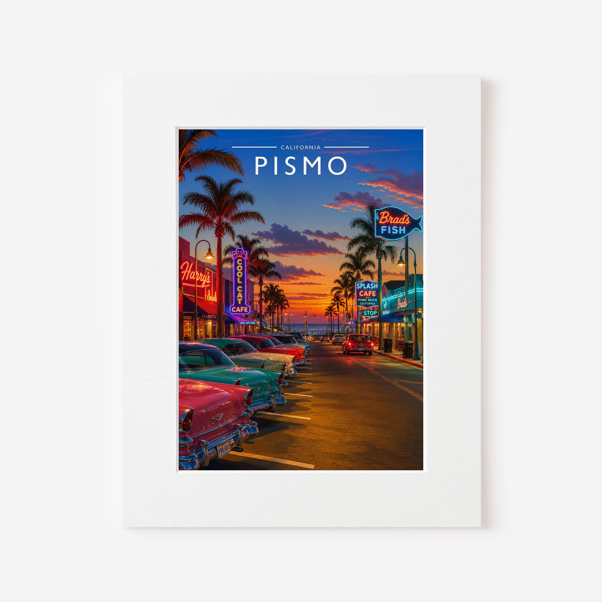 Pismo Travel Poster in a white mount