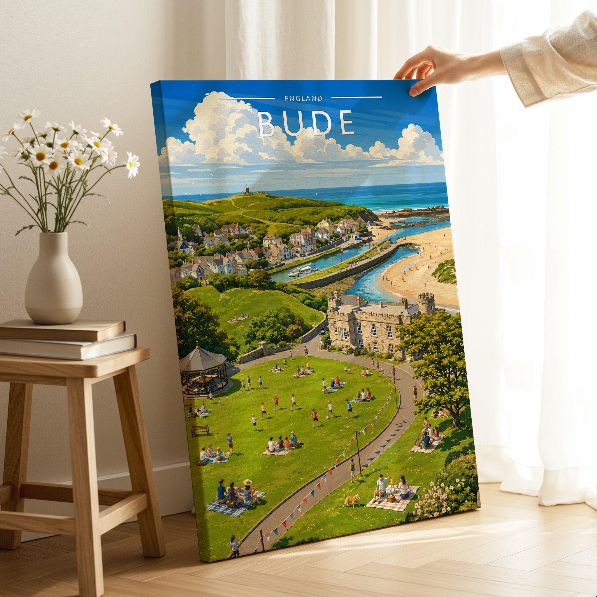 Bude Travel Poster as a gallery-wrapped canvas