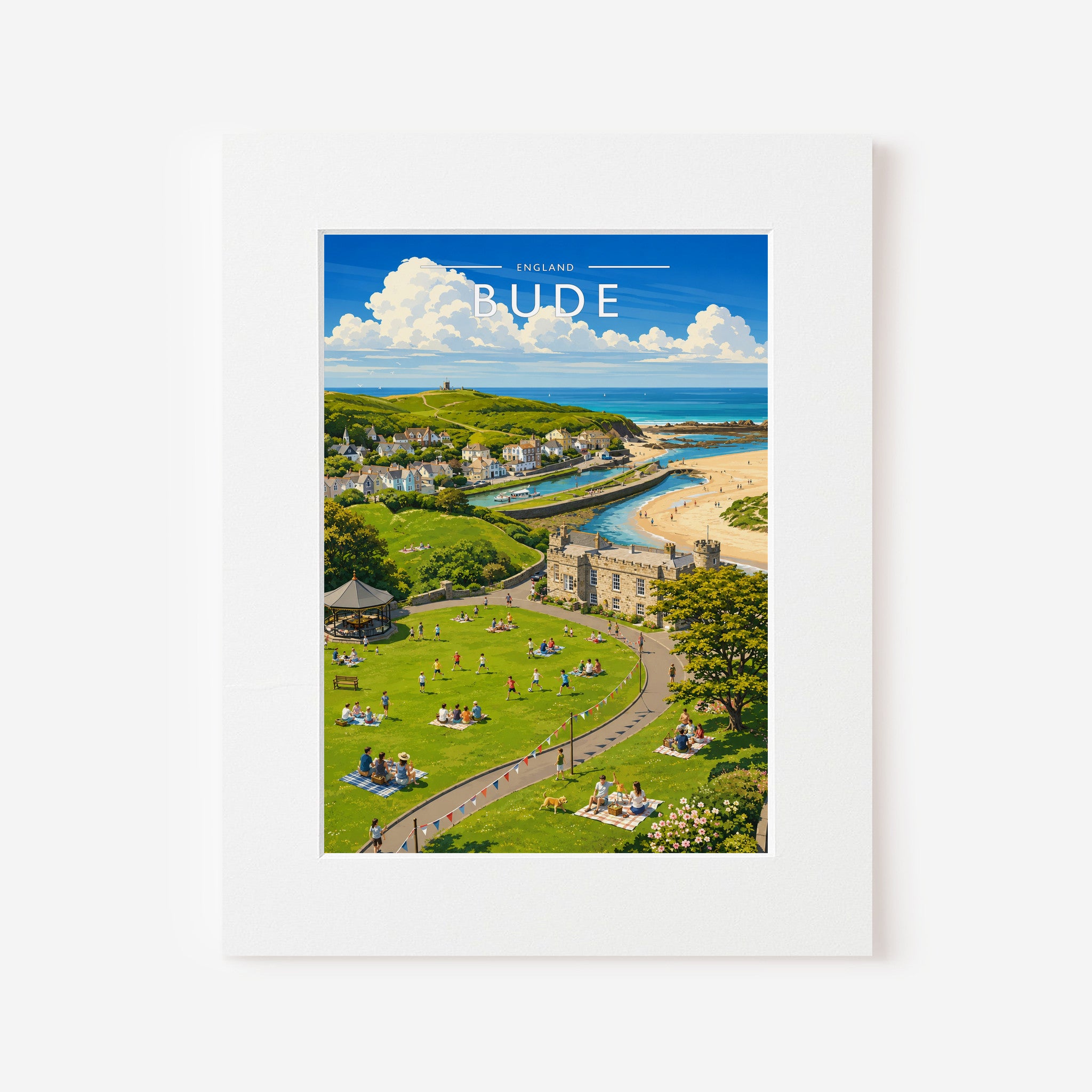 Bude Travel Poster in a white mount