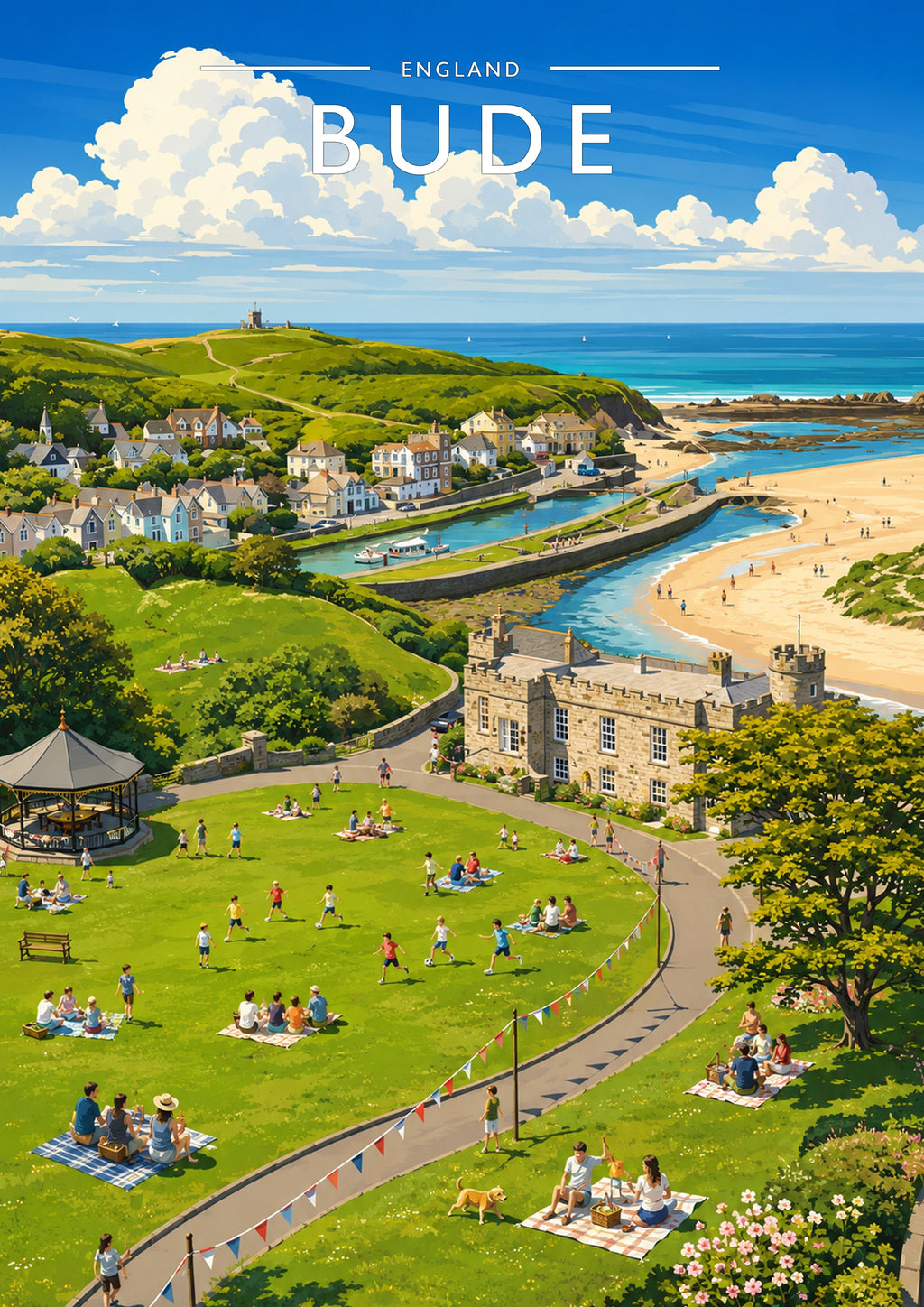 Bude Travel Poster - A4 travel poster print