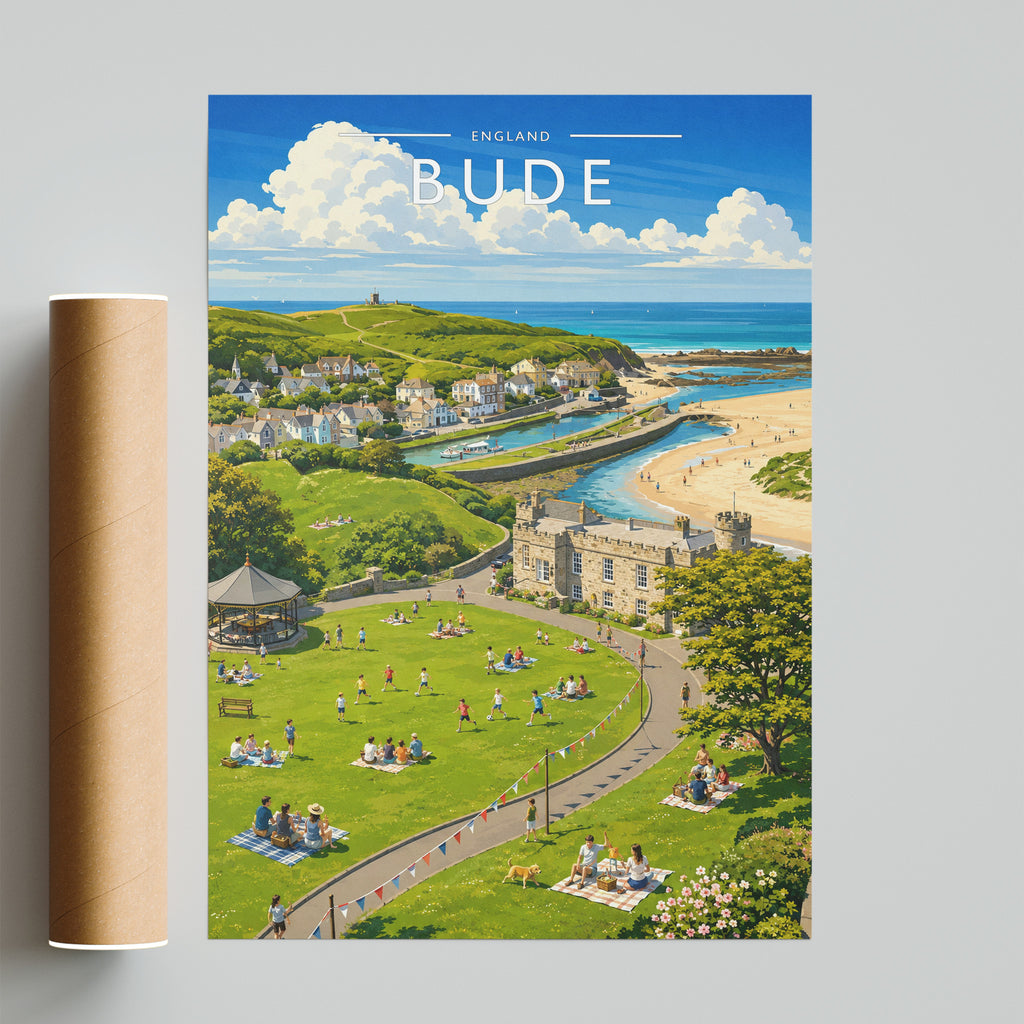 Bude Travel Poster - fine art print with shipping tube