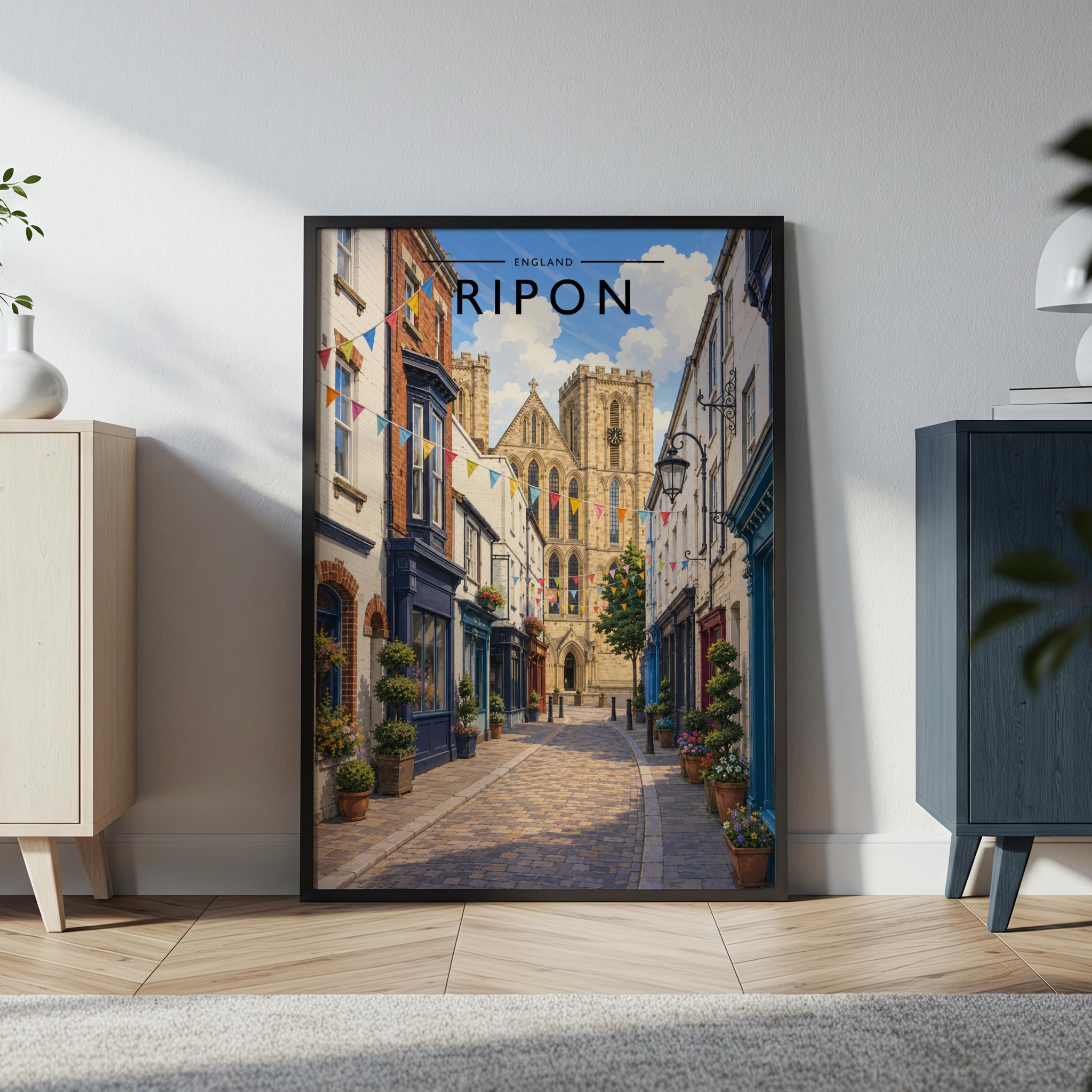 Ripon Travel Poster in a black frame