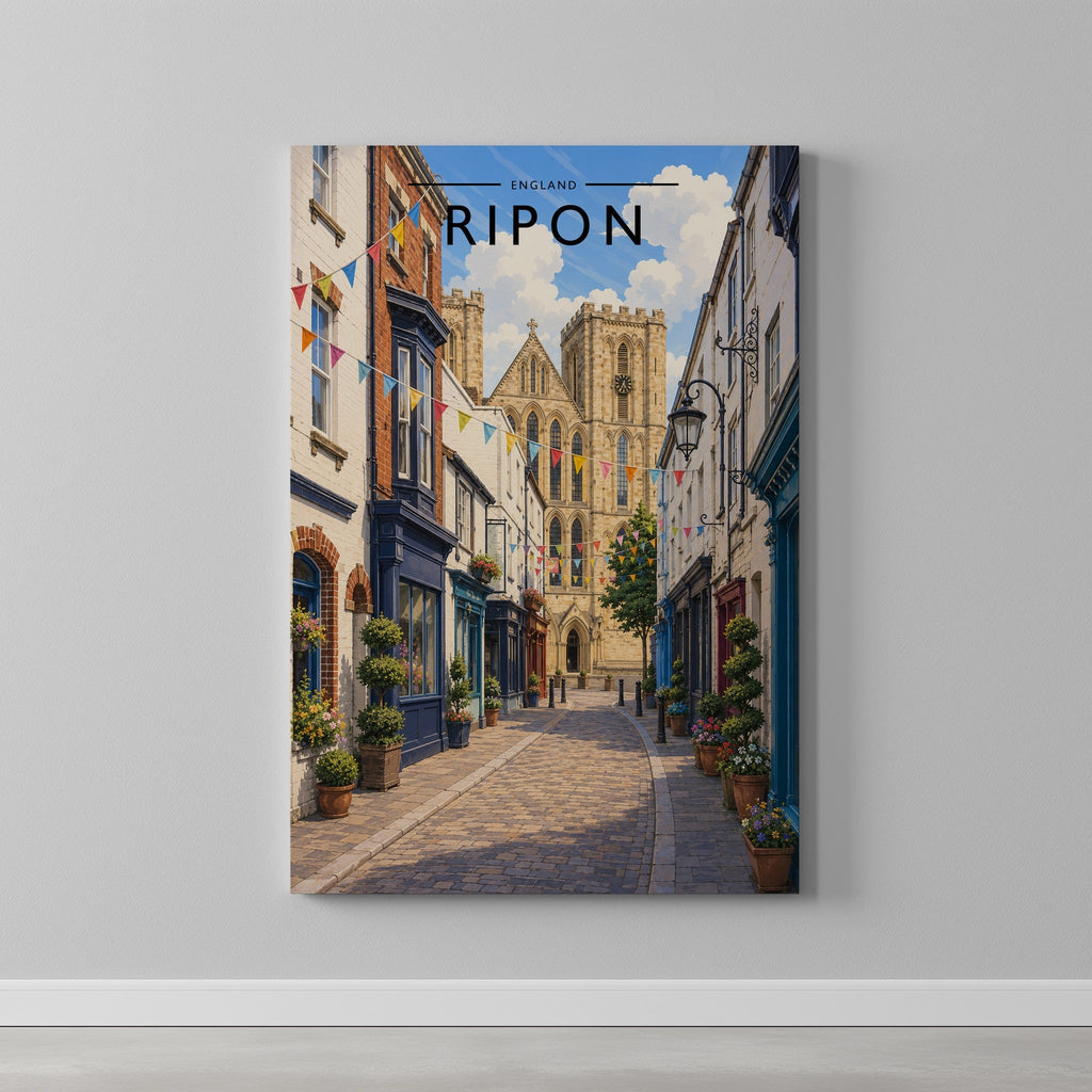 Ripon Travel Poster as a gallery-wrapped canvas on a plain wall