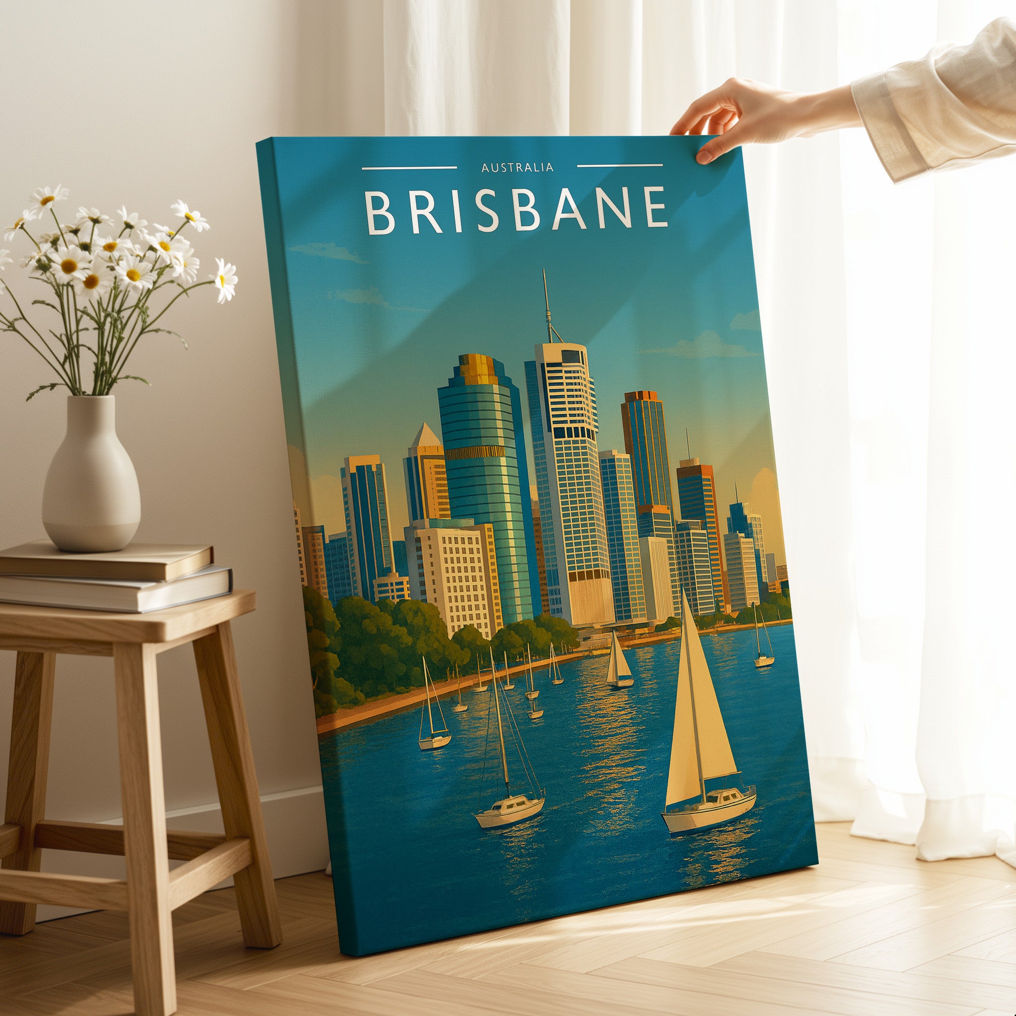 Brisbane Travel Poster as a gallery-wrapped canvas