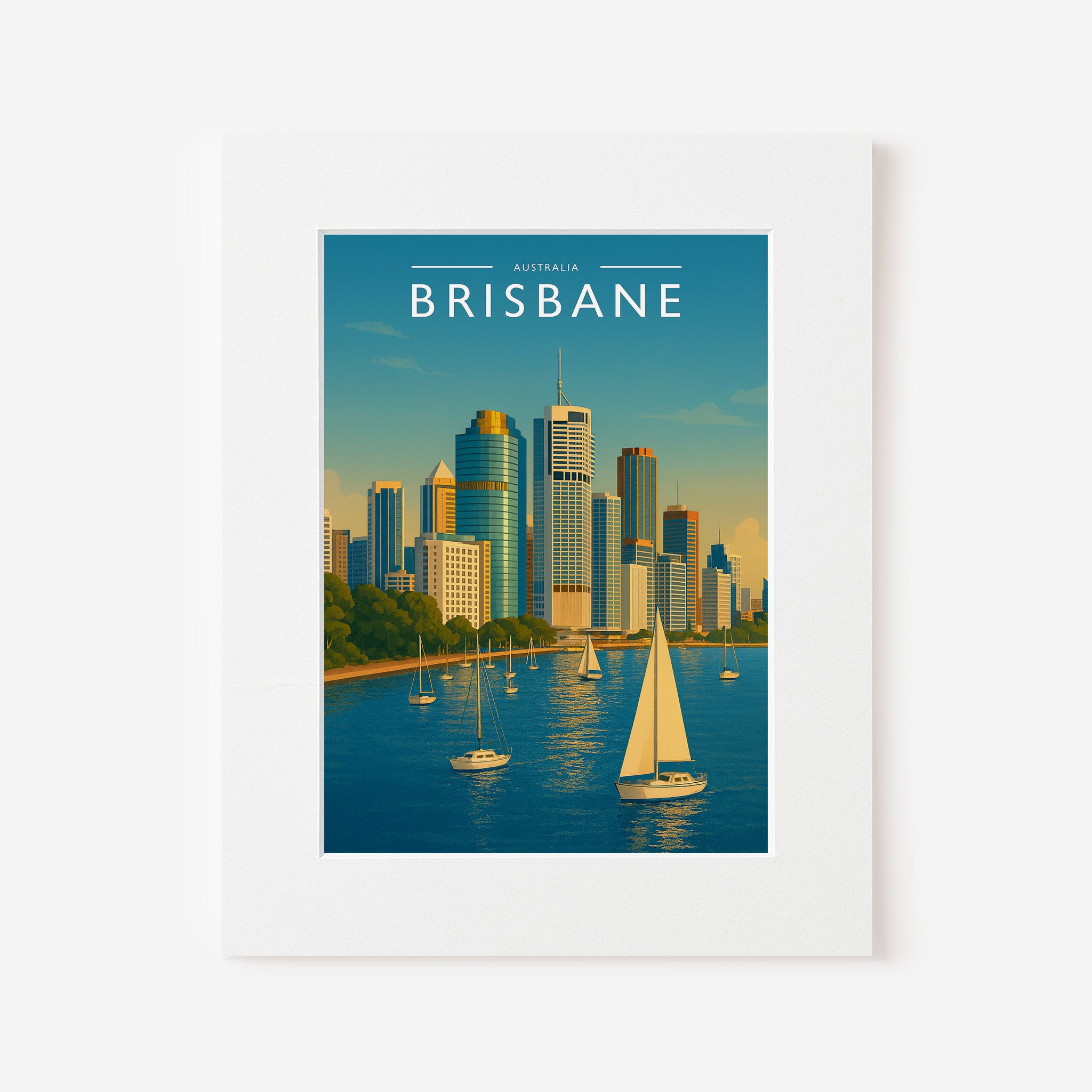 Brisbane Travel Poster in a white mount