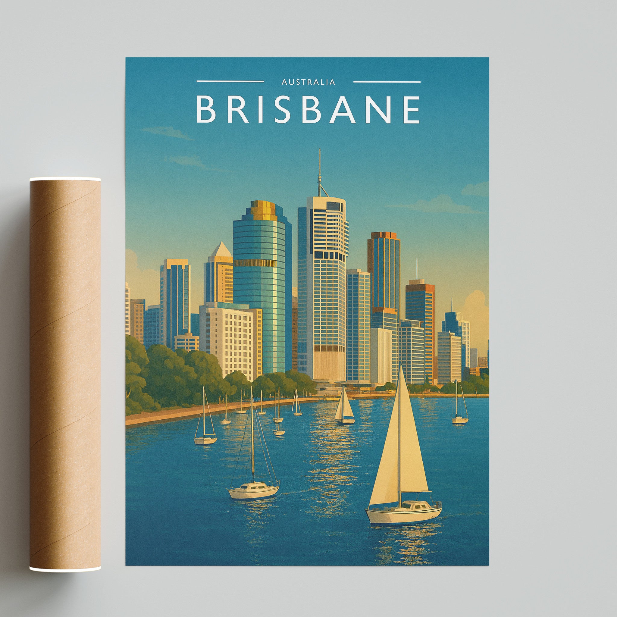 Brisbane Travel Poster - fine art print with shipping tube
