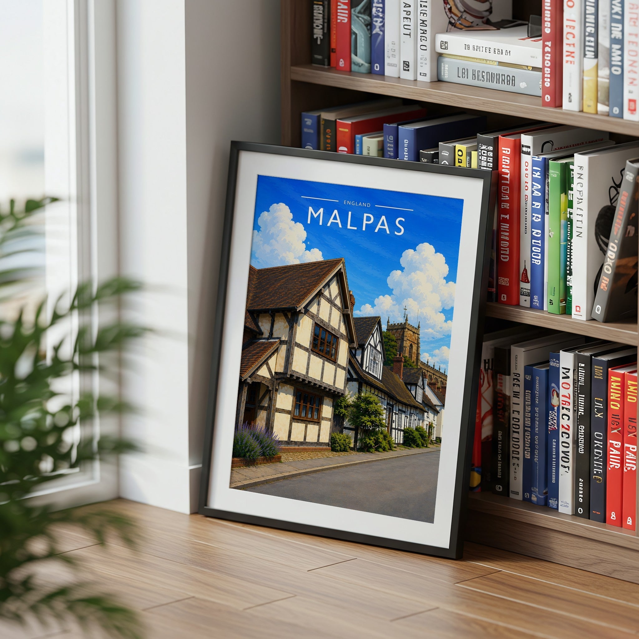 Malpas Travel Poster mounted in a black frame