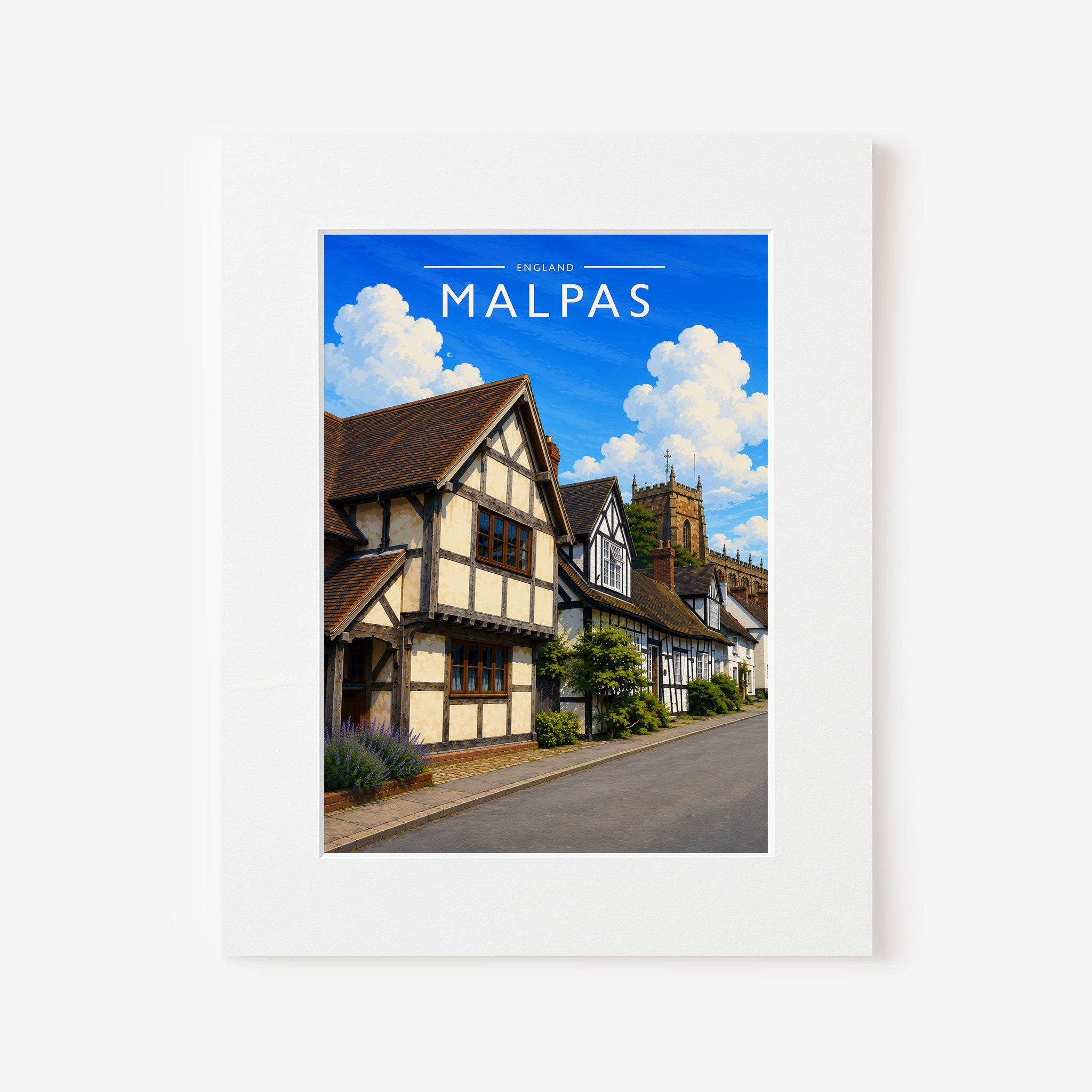 Malpas Travel Poster in a white mount